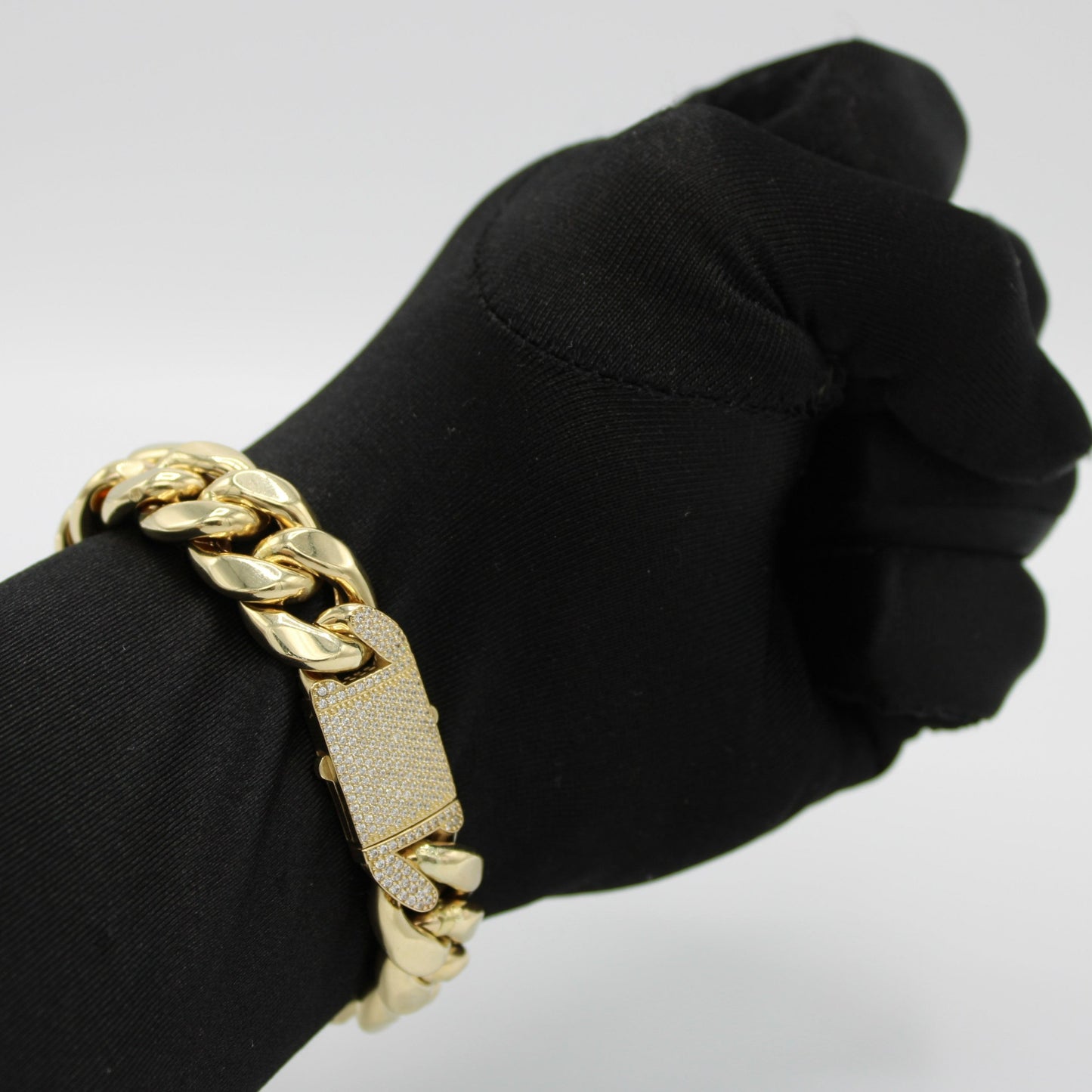 14K Semi-Solid Cuban Bracelet Cz Lock \\ 16 mm \\