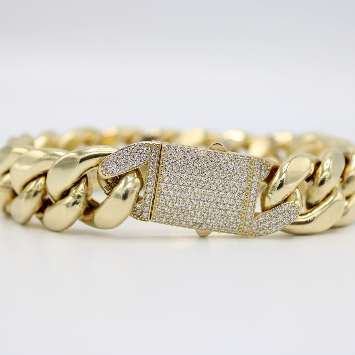 14K Semi-Solid Cuban Bracelet Cz Lock \\ 16 mm \\