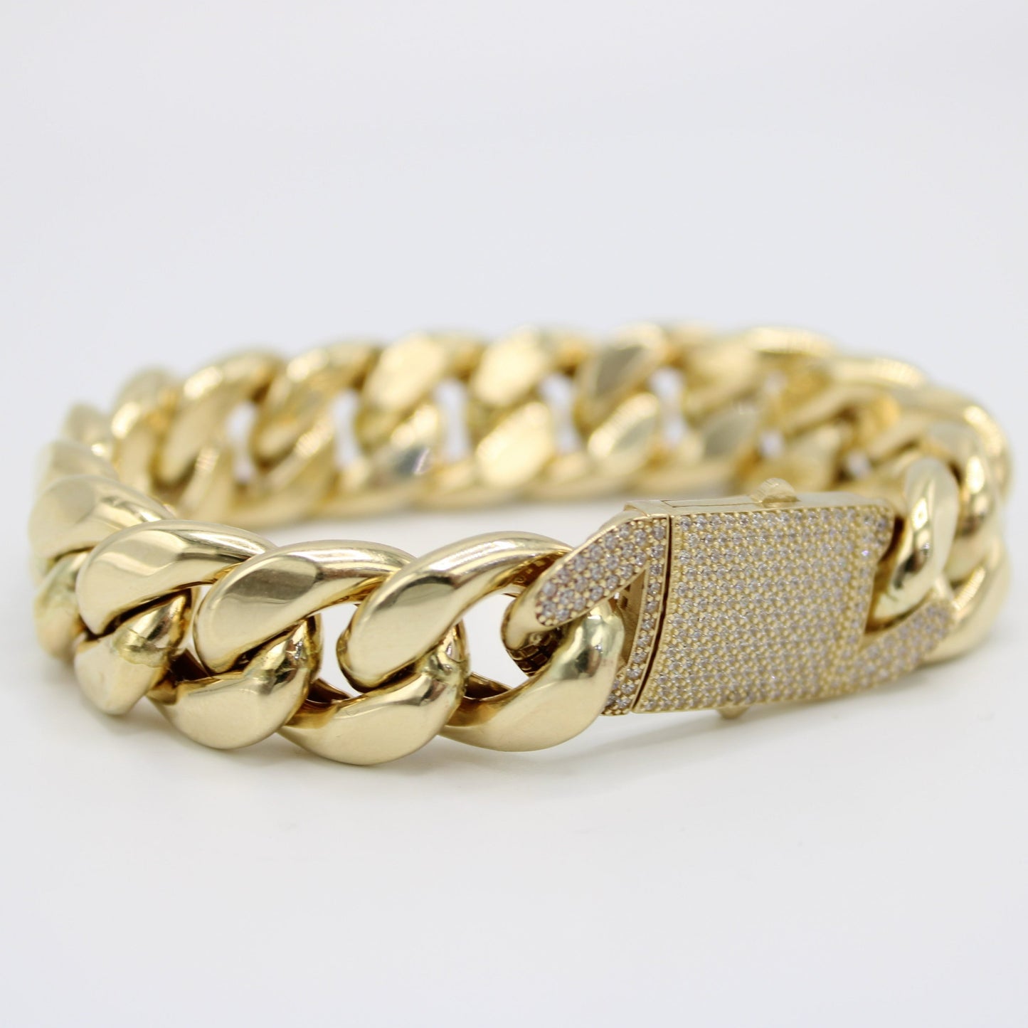 14K Semi-Solid Cuban Bracelet Cz Lock \\ 15.5 mm \\