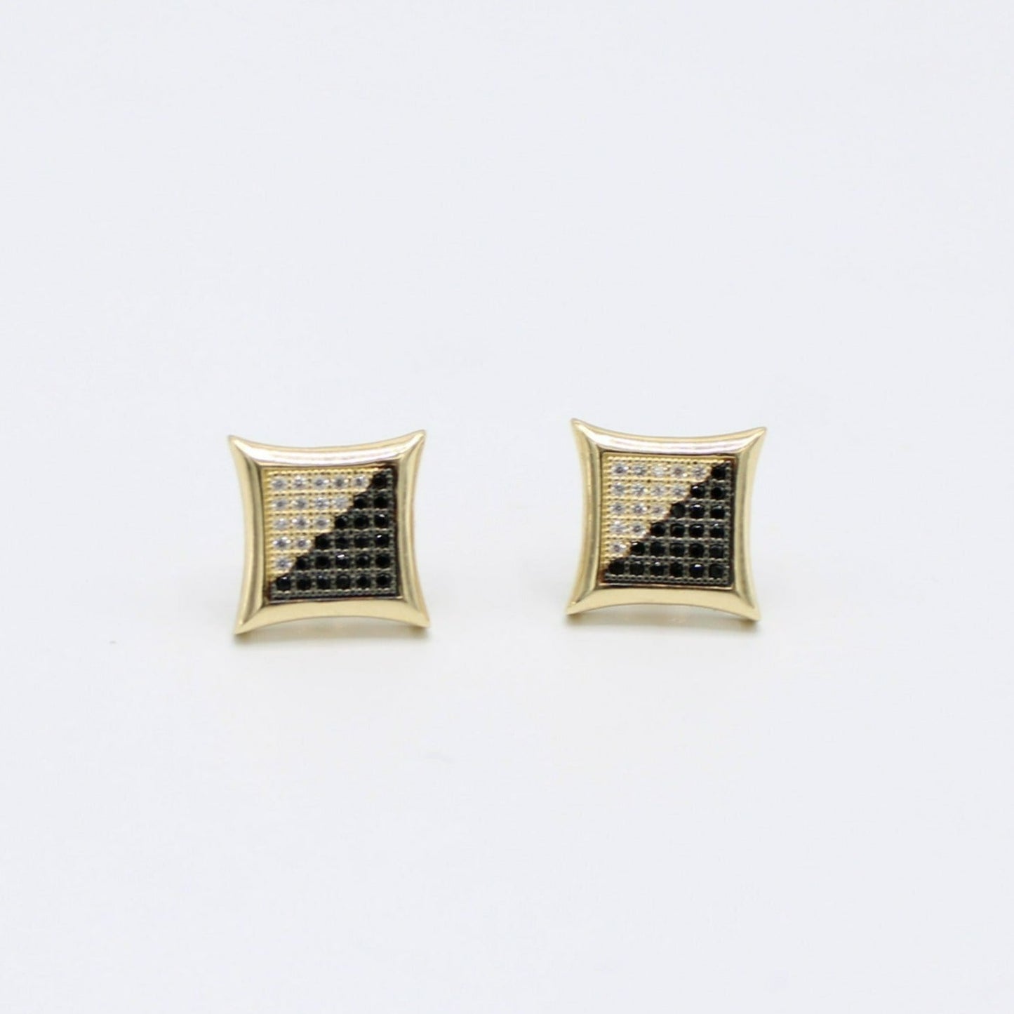 14K Square Earring Cz and Black Stones