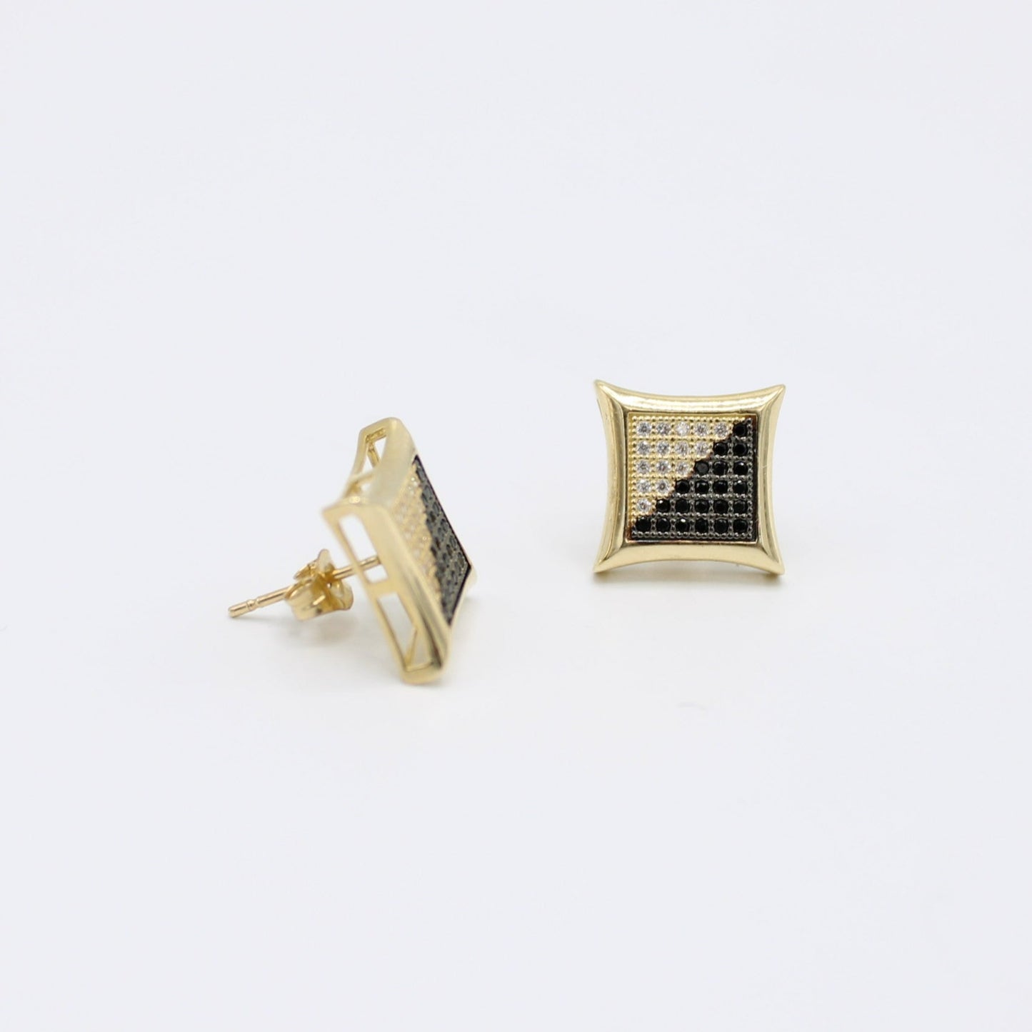 14K Square Earring Cz and Black Stones