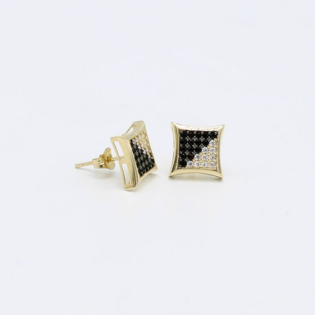 14K Square Earring Cz and Black Stones