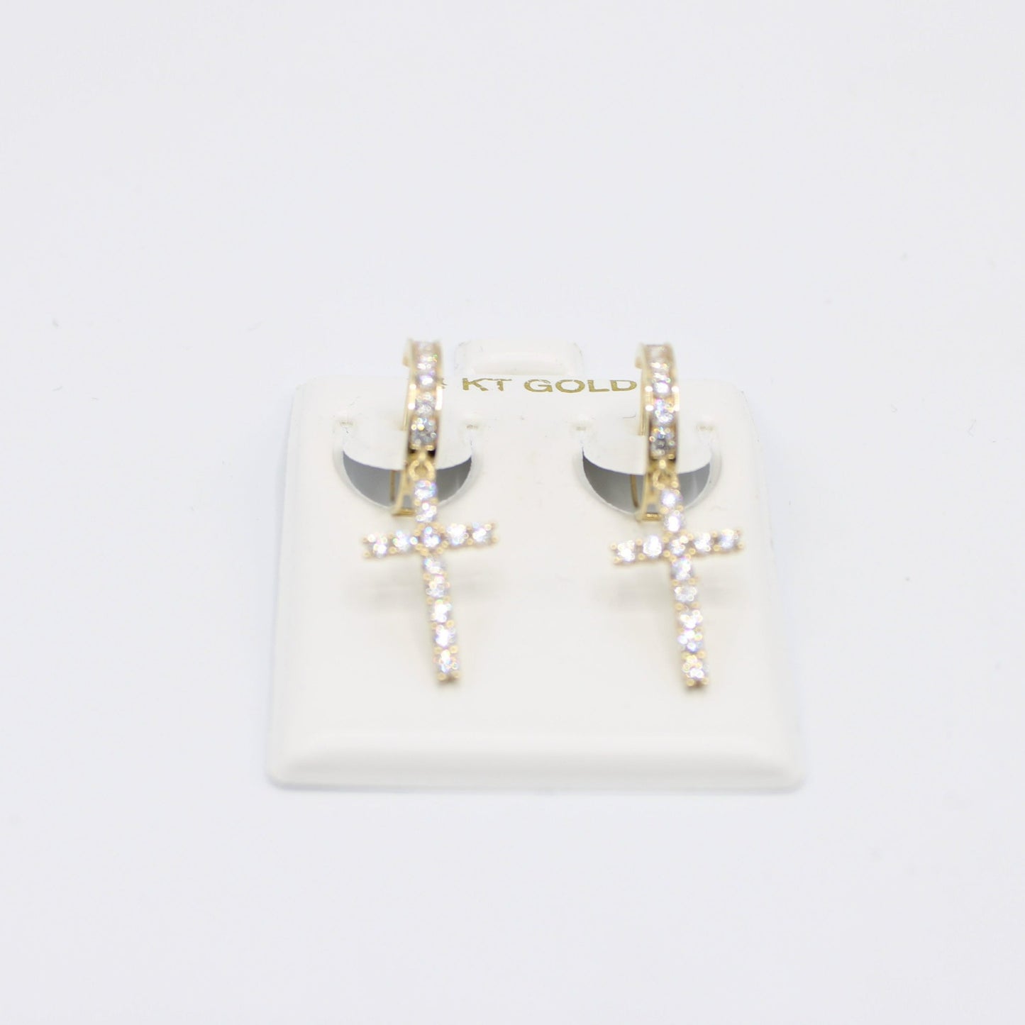 14K Cross Men's Hoop Cz Stones