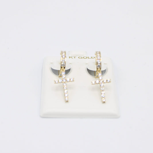 14K Cross Men's Hoop Cz Stones