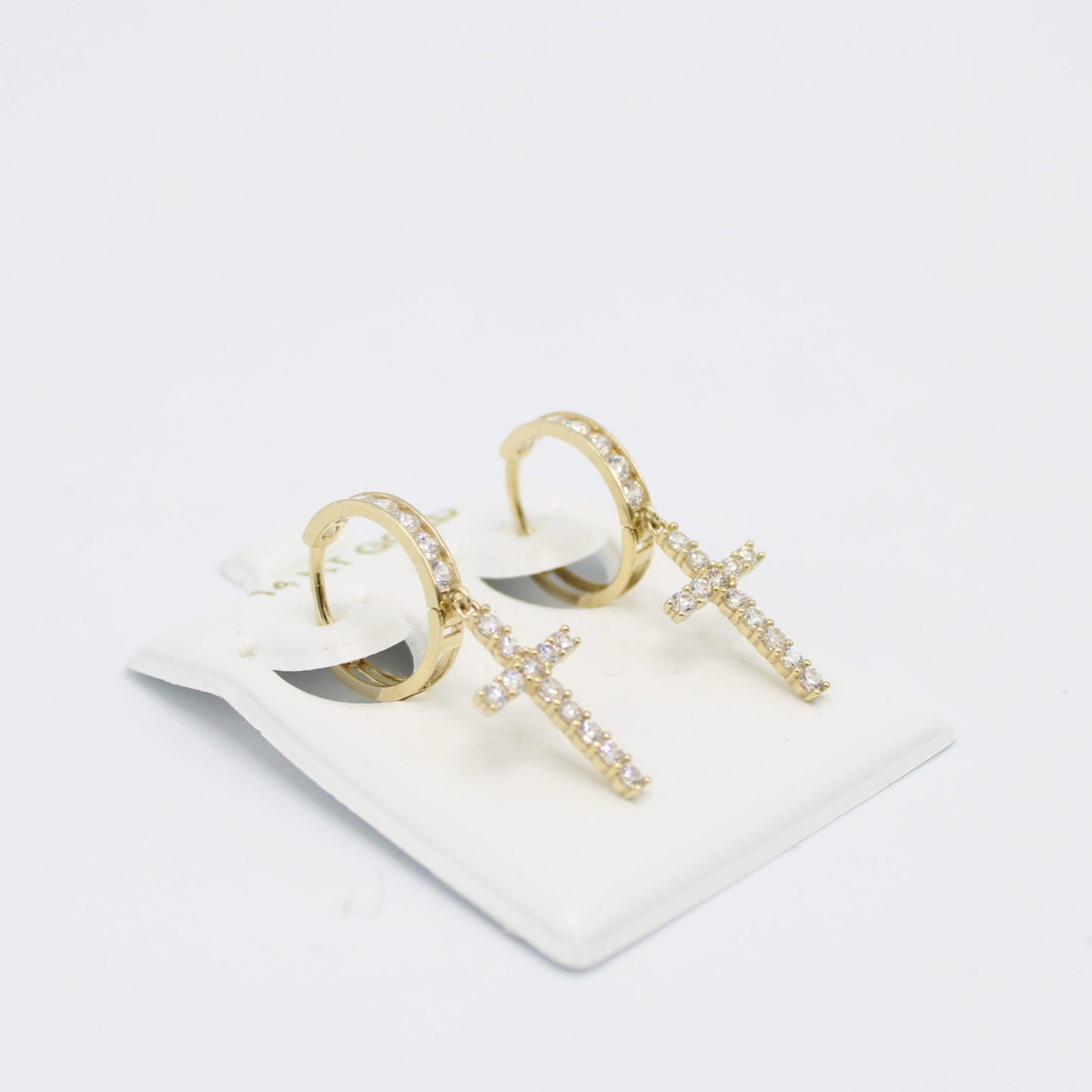 14K Cross Men's Hoop Cz Stones