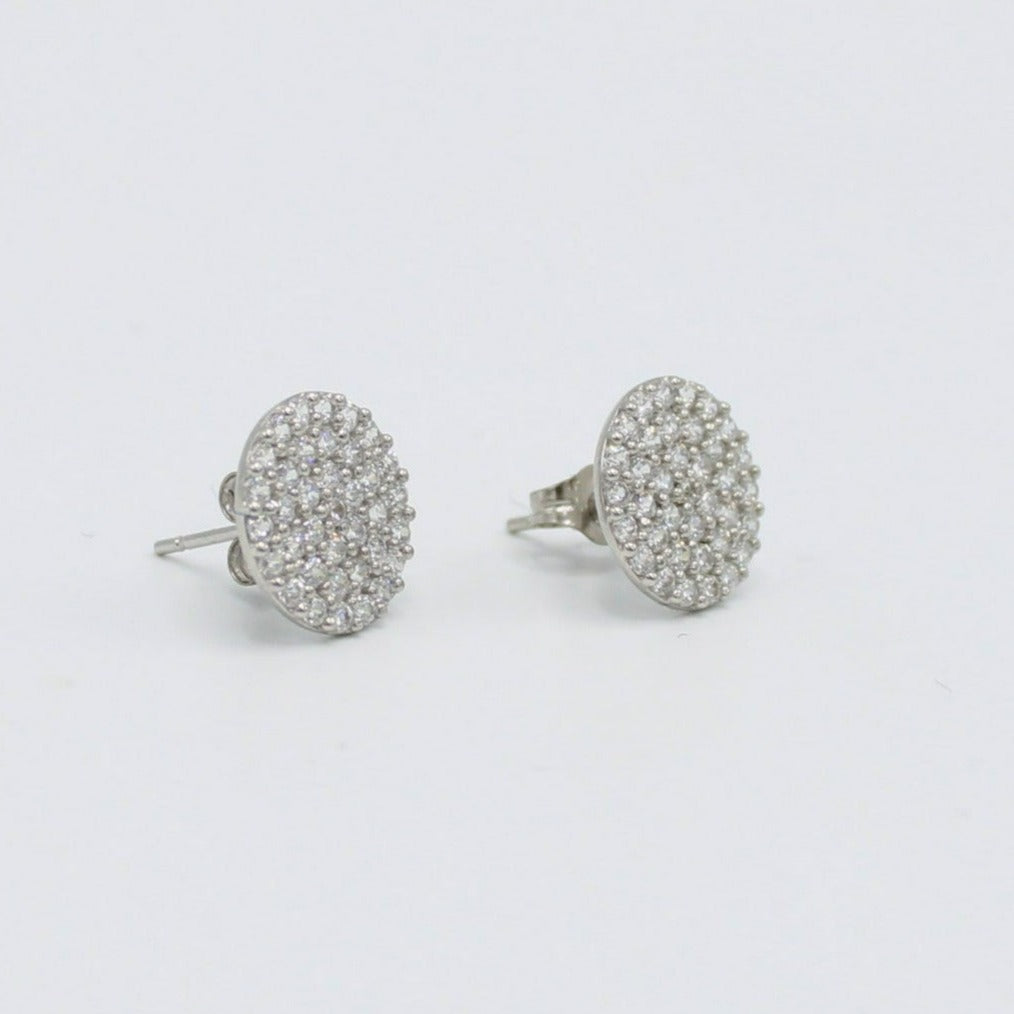 14K Round Men's Earring Cz Stones White Gold