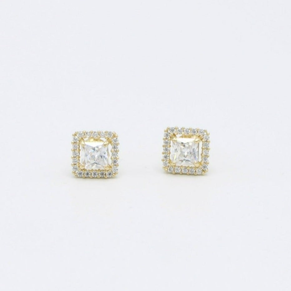 14K Square Men's Earring Cz Stones