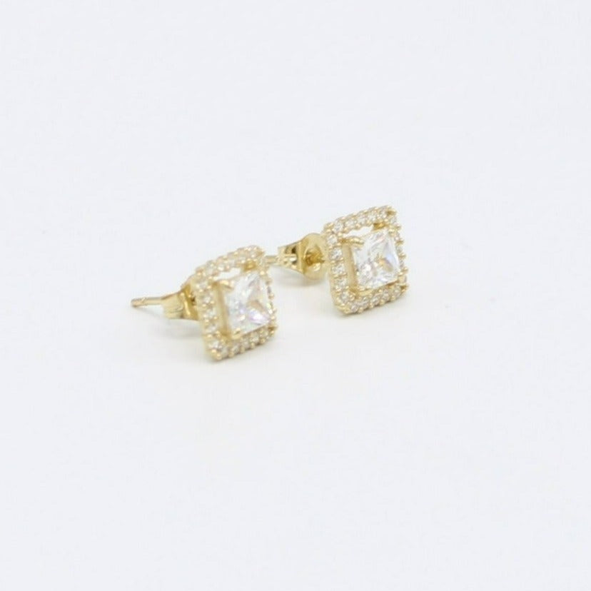 14K Square Men's Earring Cz Stones