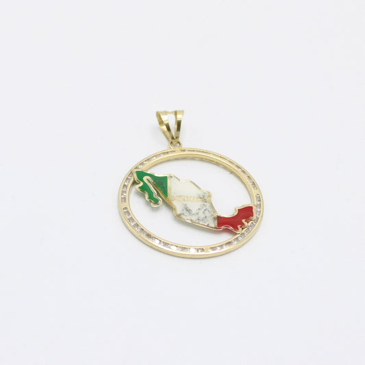 14K Mexican Map Cz Stones Pendant Yellow Gold