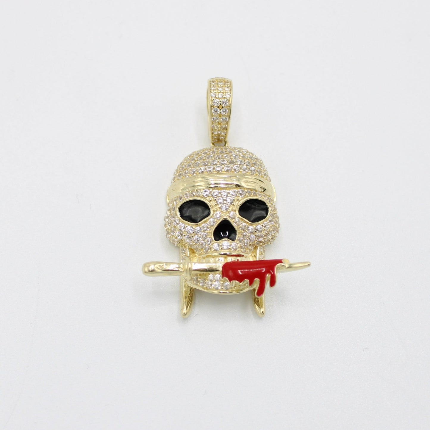 14K Pirate Skull Stones Pendant Yellow Gold