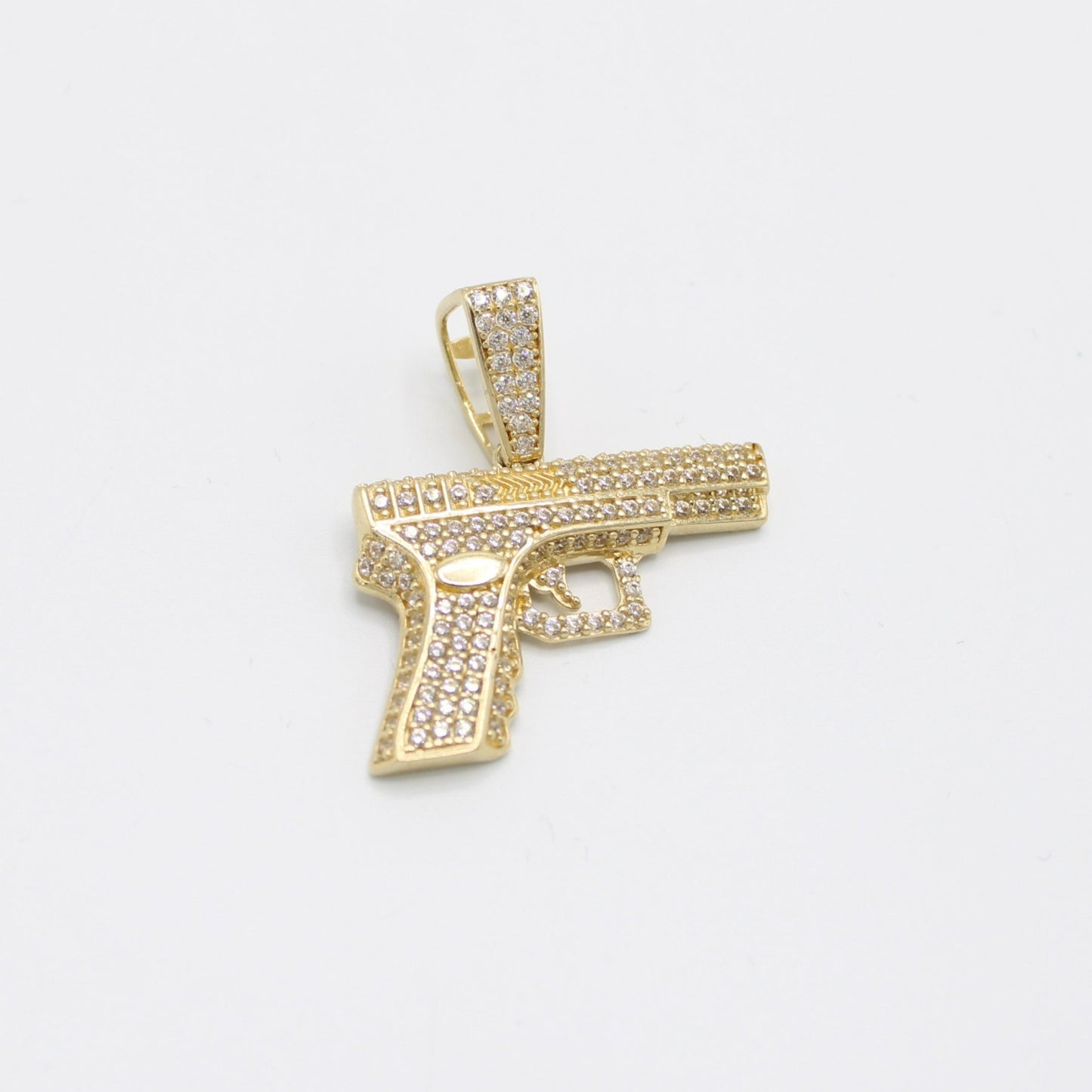 14K Ice-Out (Gun) Pistol Cz Stones Pendant Yellow Gold