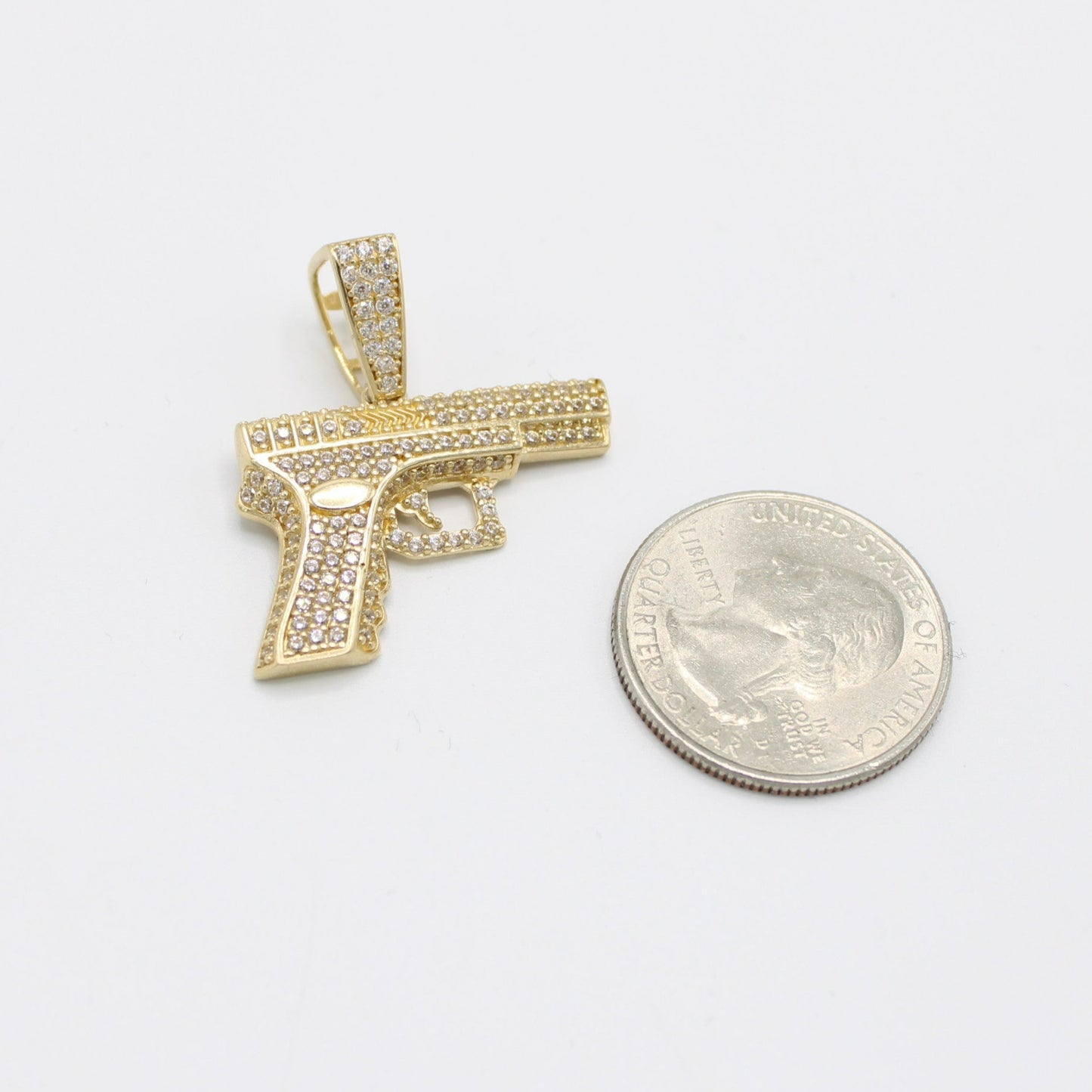 14K Ice-Out (Gun) Pistol Cz Stones Pendant Yellow Gold