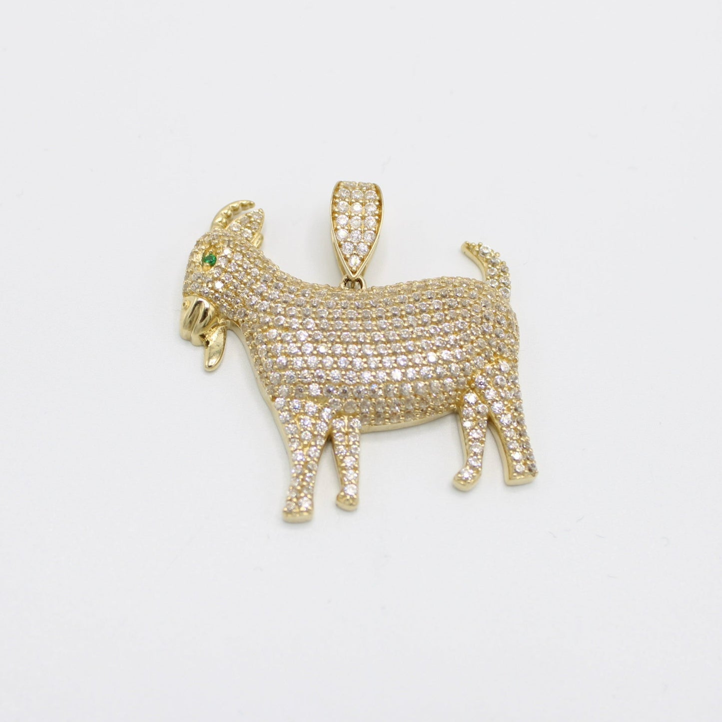 14K The GOAT Cz Stones Pendant Yellow Gold