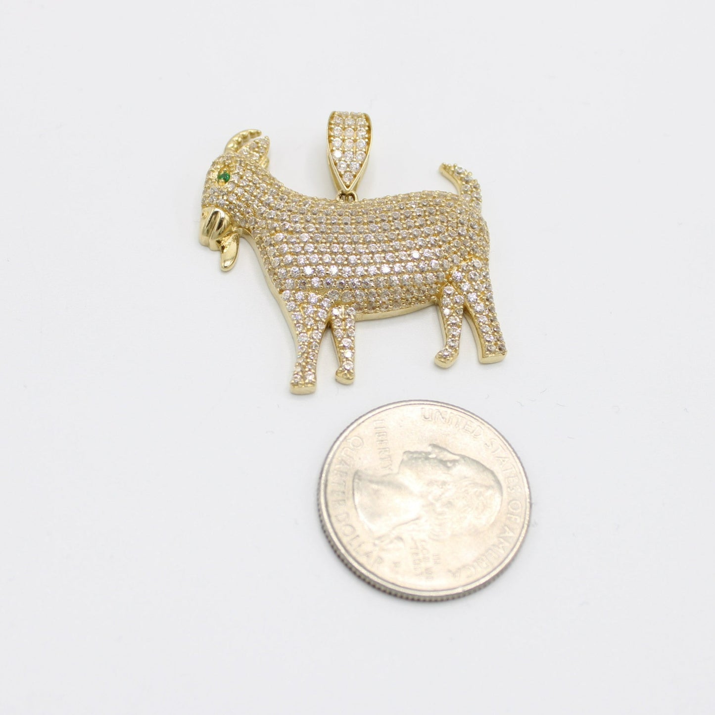 14K The GOAT Cz Stones Pendant Yellow Gold