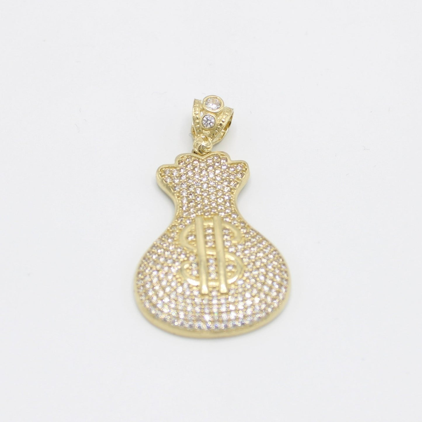 14K Money Bag Cz Stones Pendant Yellow Gold
