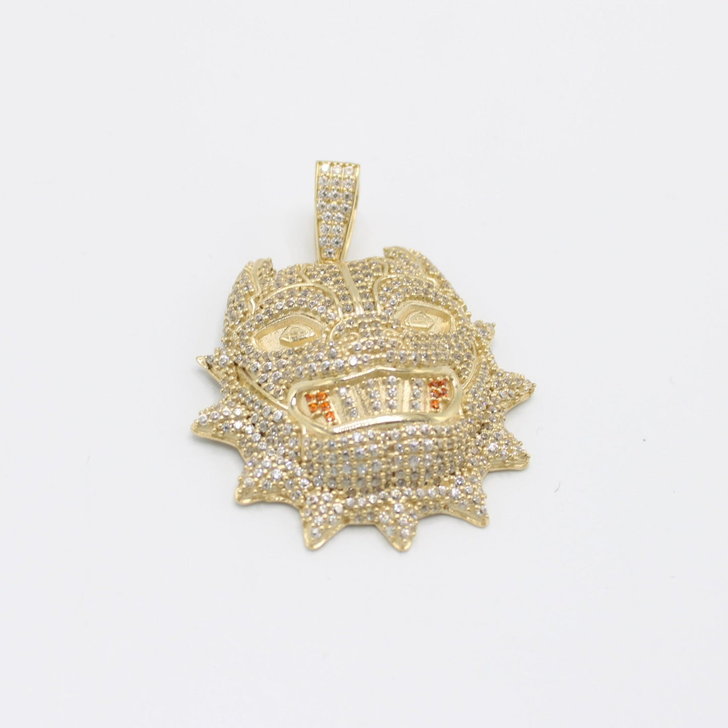 14K Pitbull Dog Cz Stones Pendant Yellow Gold