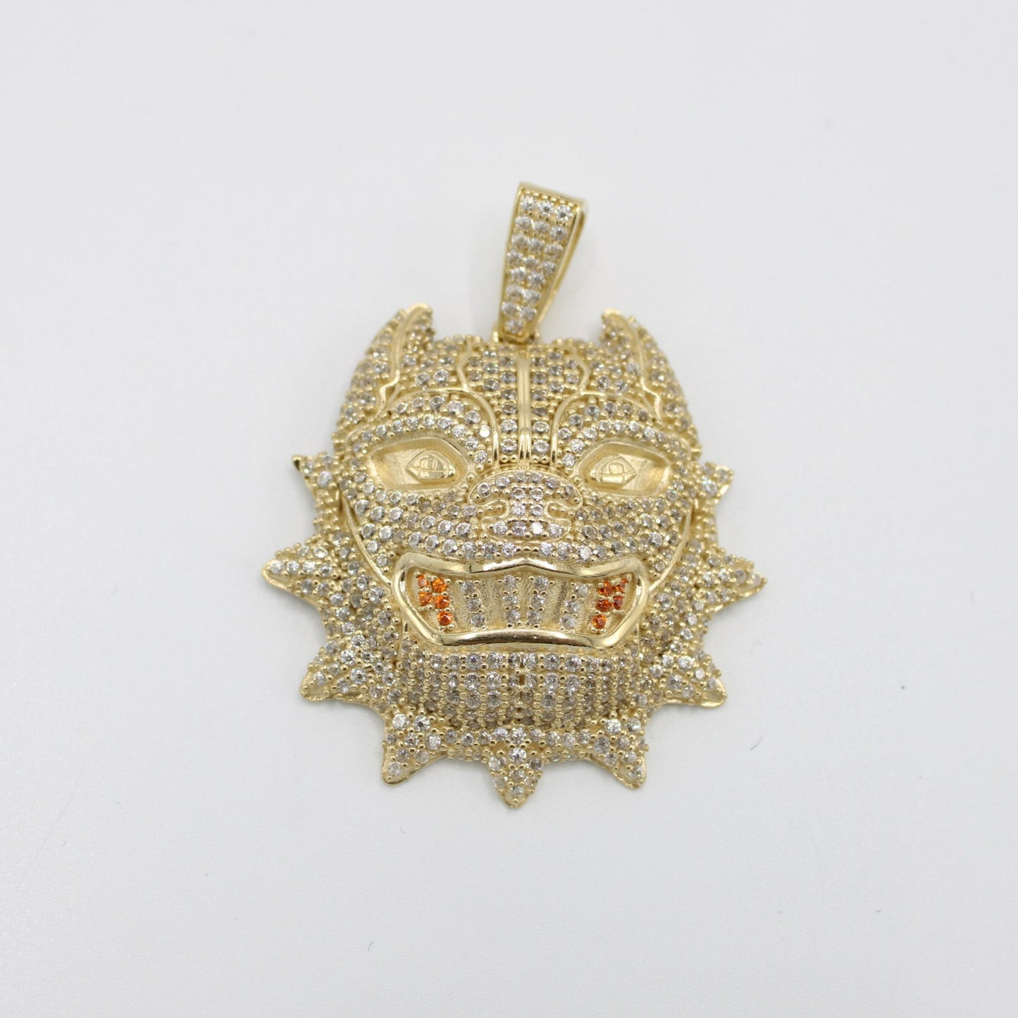 14K Pitbull Dog Cz Stones Pendant Yellow Gold