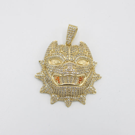 14K Pitbull Dog Cz Stones Pendant Yellow Gold