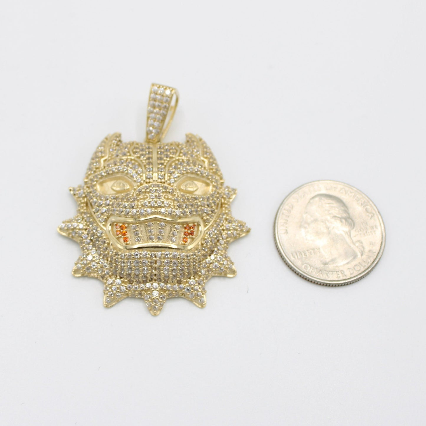 14K Pitbull Dog Cz Stones Pendant Yellow Gold
