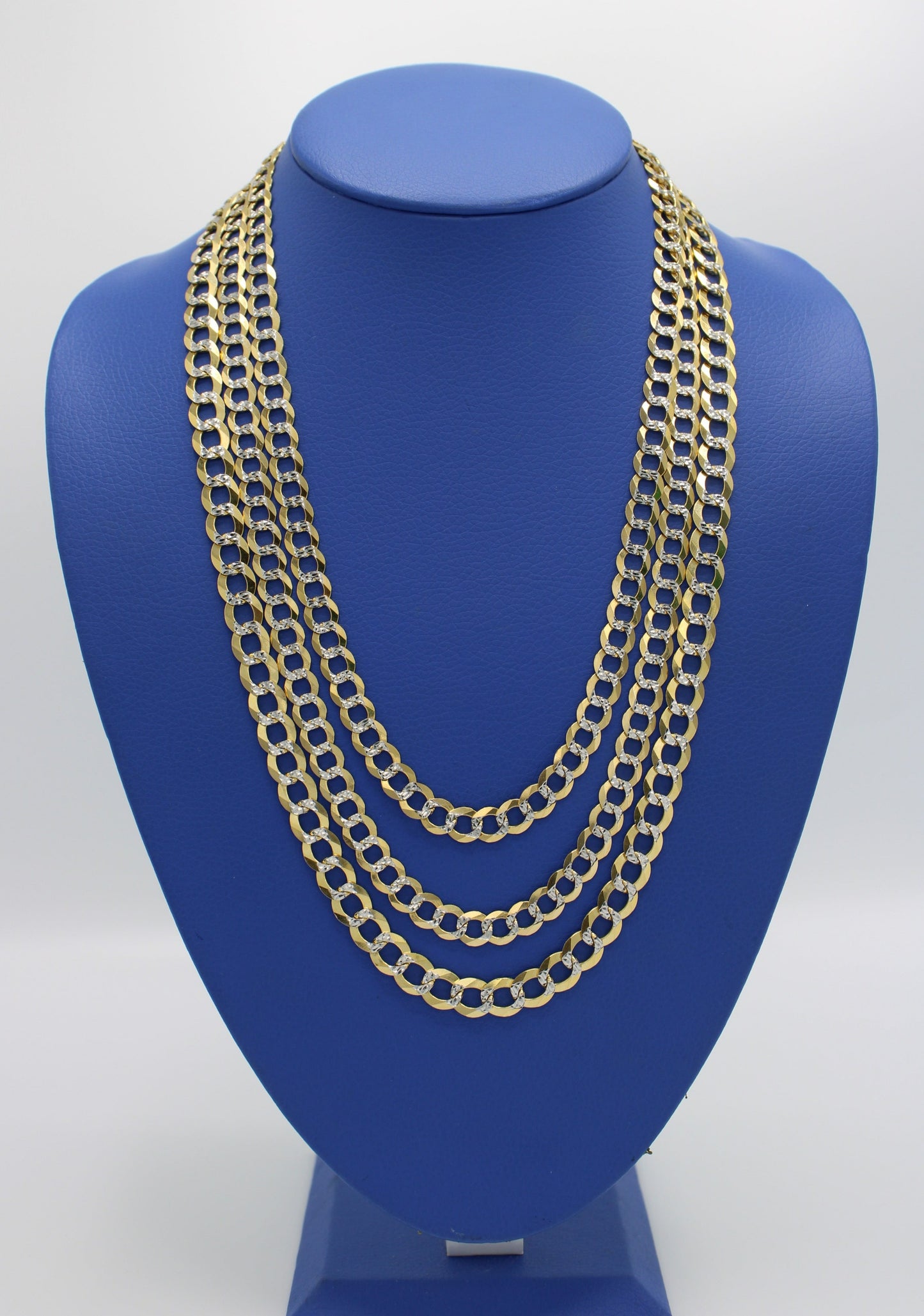 14K Solid Flat Cuban Chain Two Tones Yellow Gold