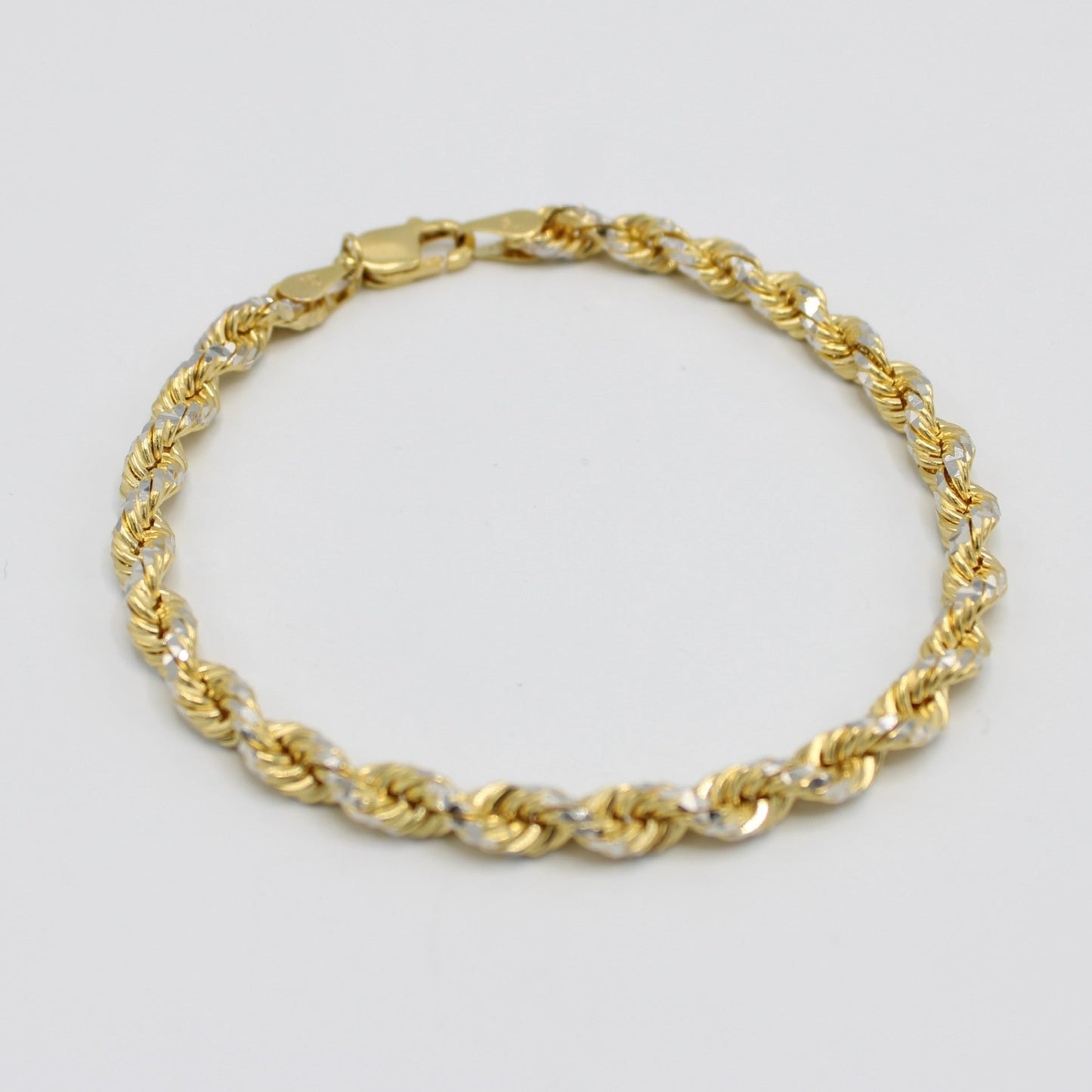 14K Solid Rope Bracelet Two Tones Yellow Gold
