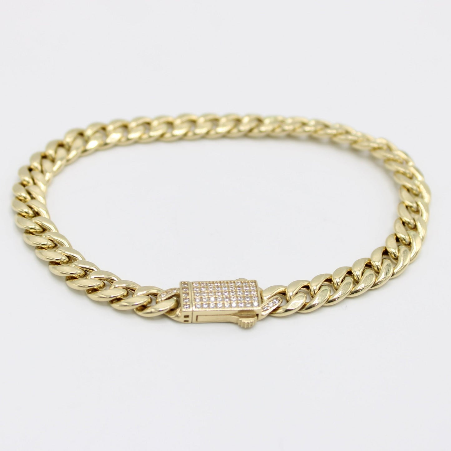 14K Women's Semi-Solid Cuban Bracelet Cz Stones At Lock