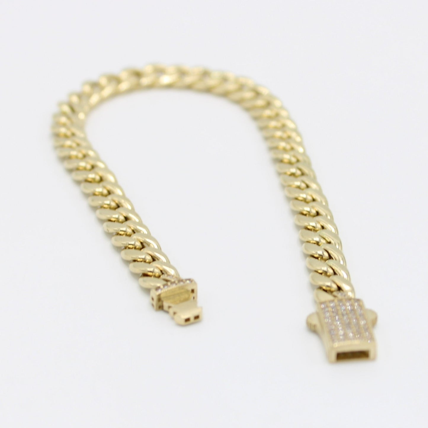 14K Women's Semi-Solid Cuban Bracelet Cz Stones At Lock