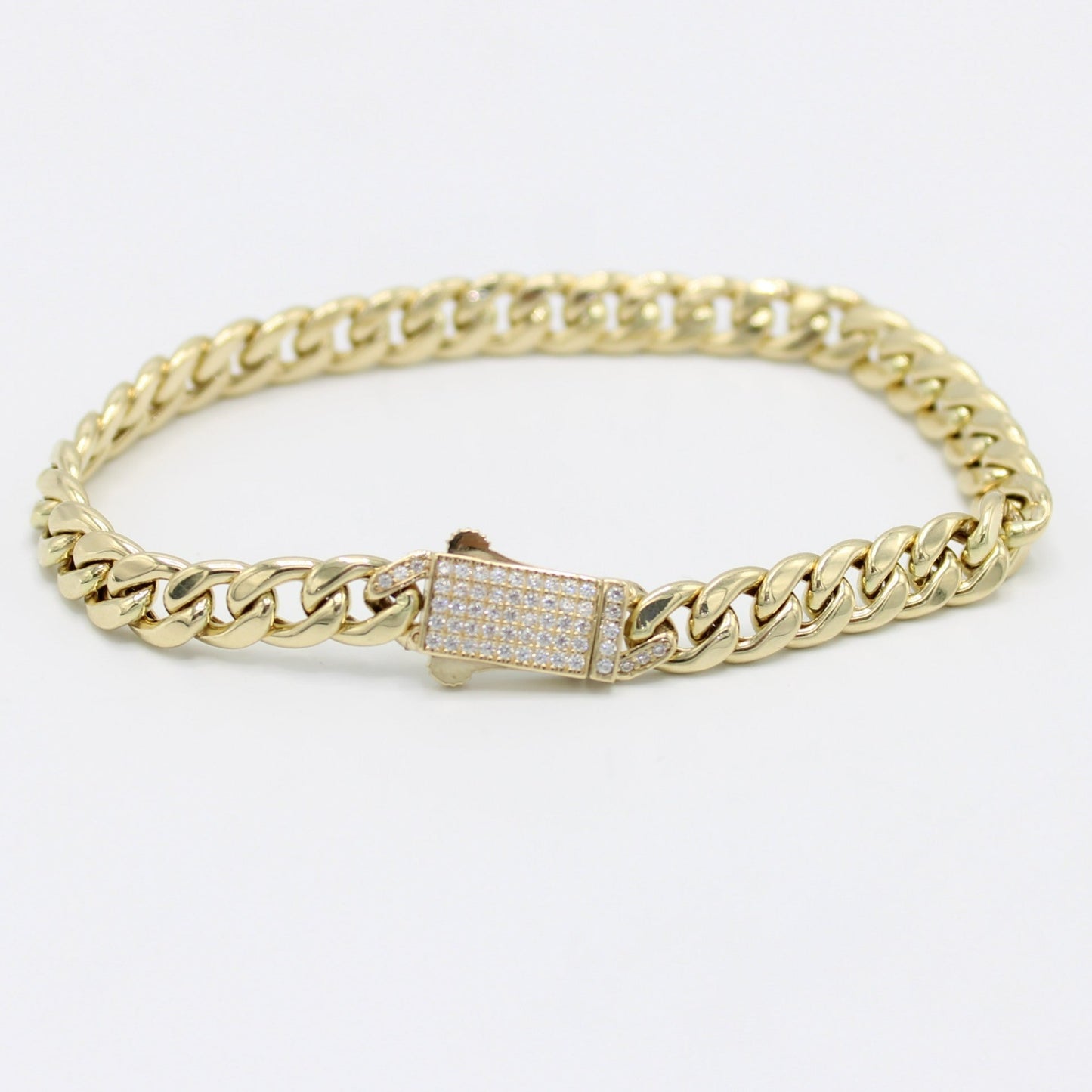 14K Women's Semi-Solid Cuban Bracelet Cz Stones At Lock