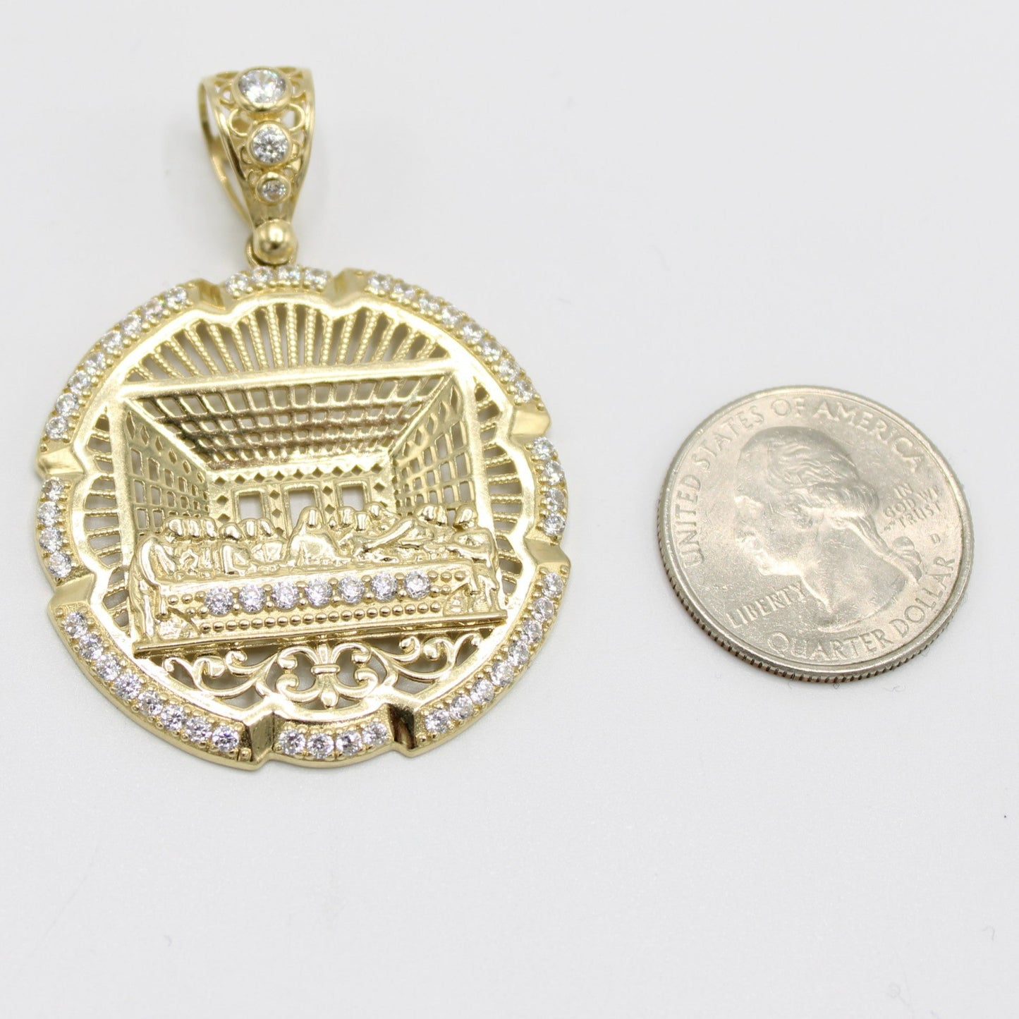 14K The Last Supper (Ultima Cena) Pendant Cz Stones