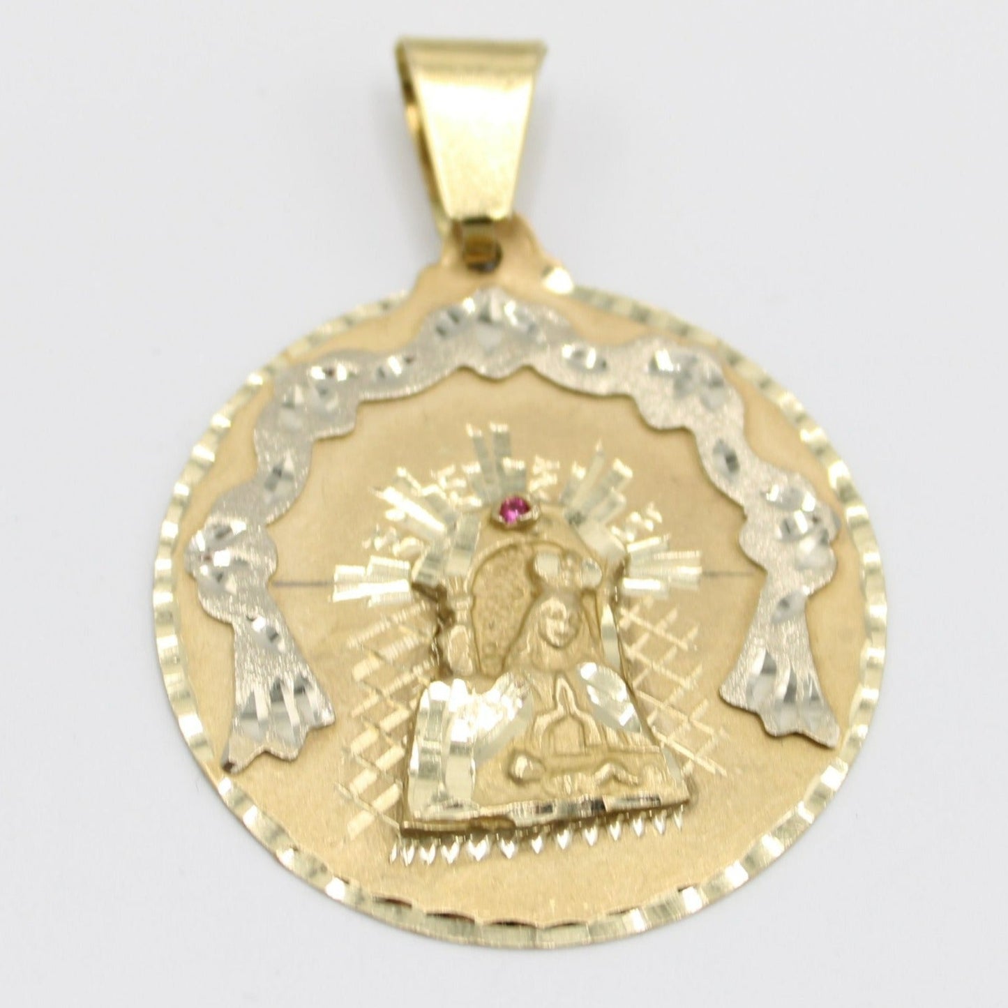 14K Virgen Maria Solid Pendant Yellow Gold