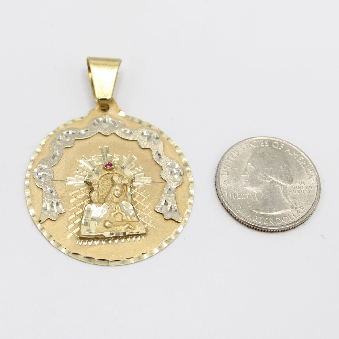 14K Virgen Maria Solid Pendant Yellow Gold