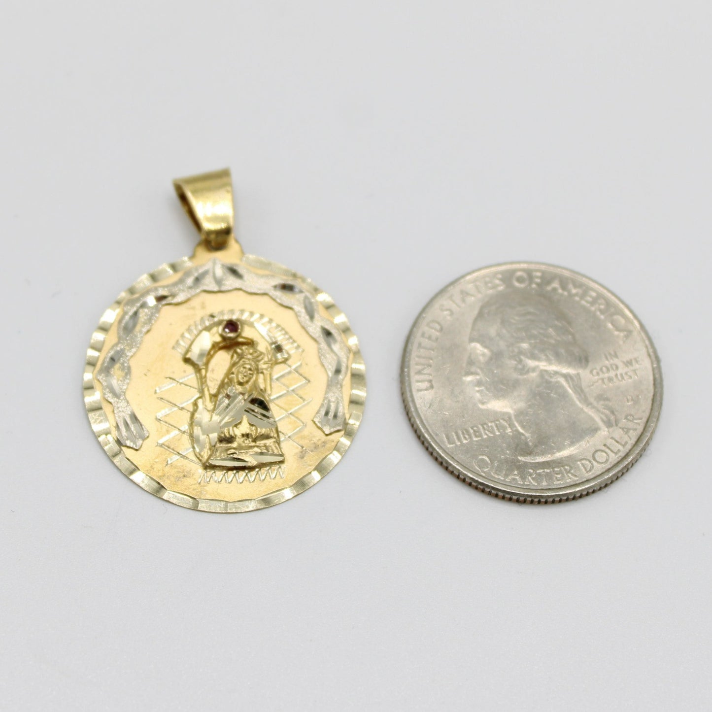 14K Virgen Maria Solid Pendant Yellow Gold