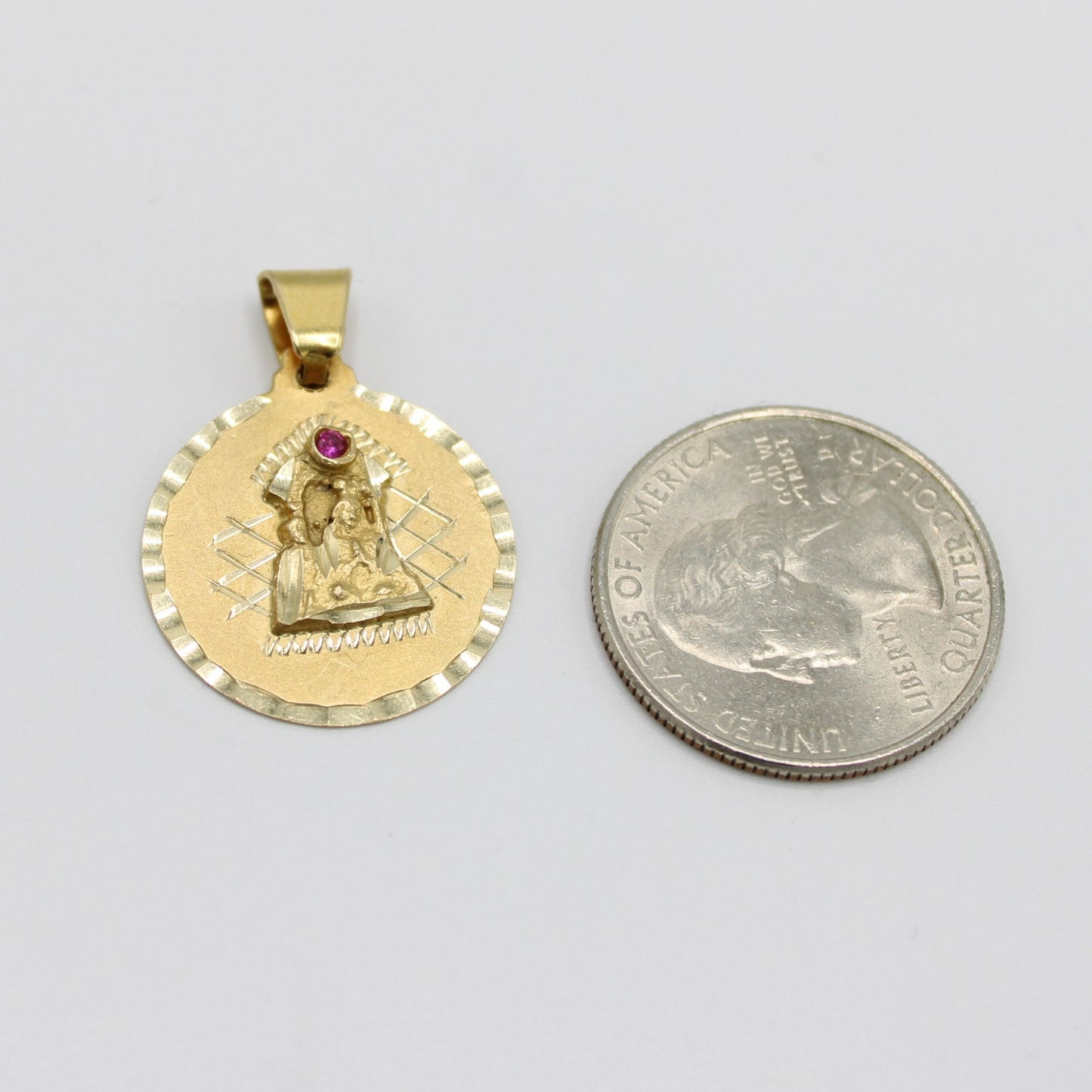 14K Virgen Maria Solid Pendant Yellow Gold