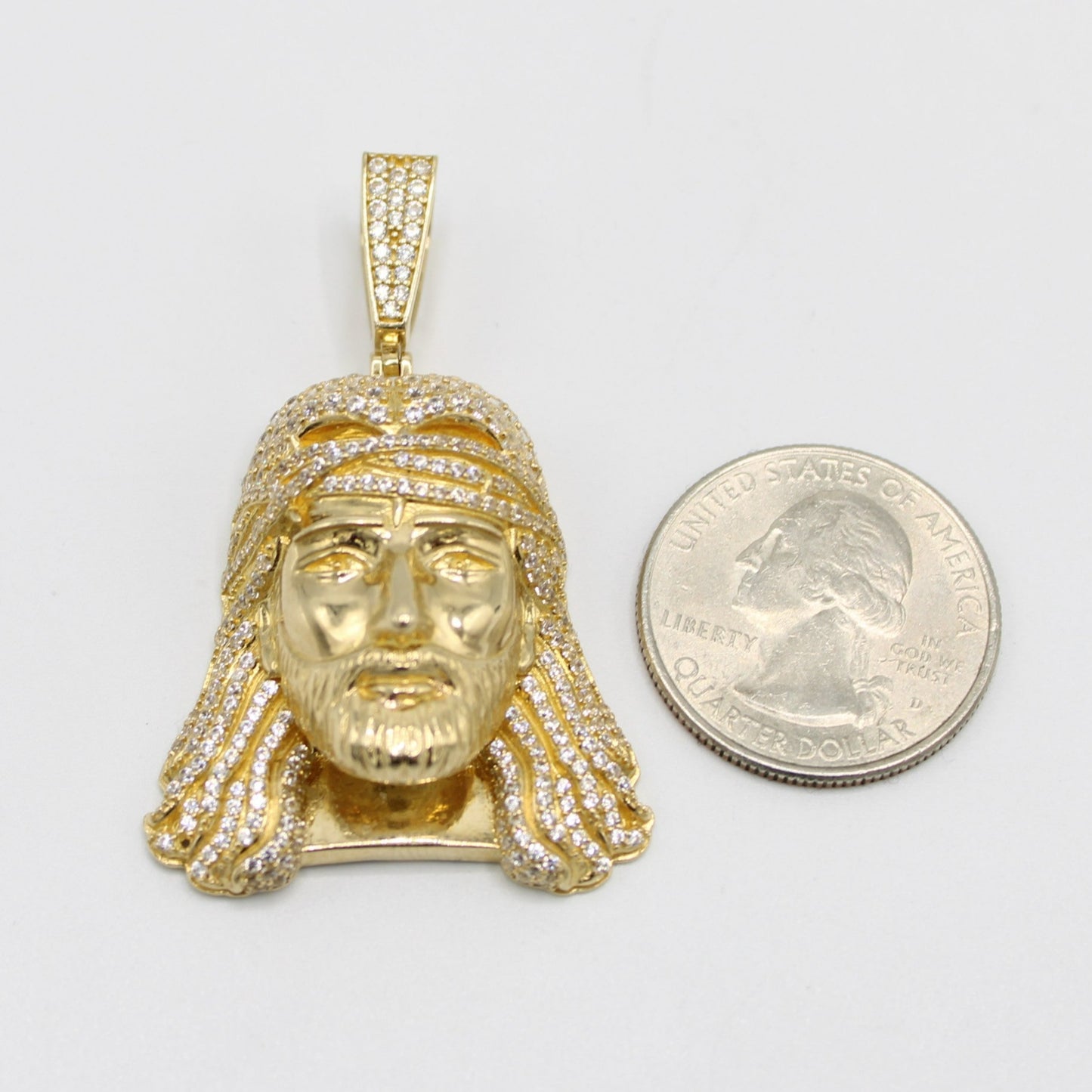 14K Jesus Face Pendant Cz Stones Yellow Gold