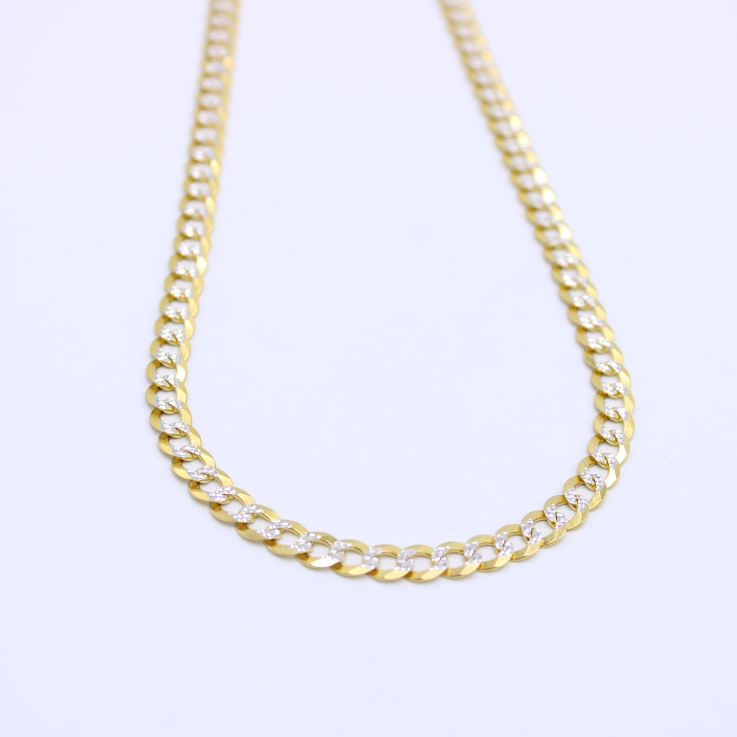14K Solid Flat Cuban Chain Two Tones Yellow Gold