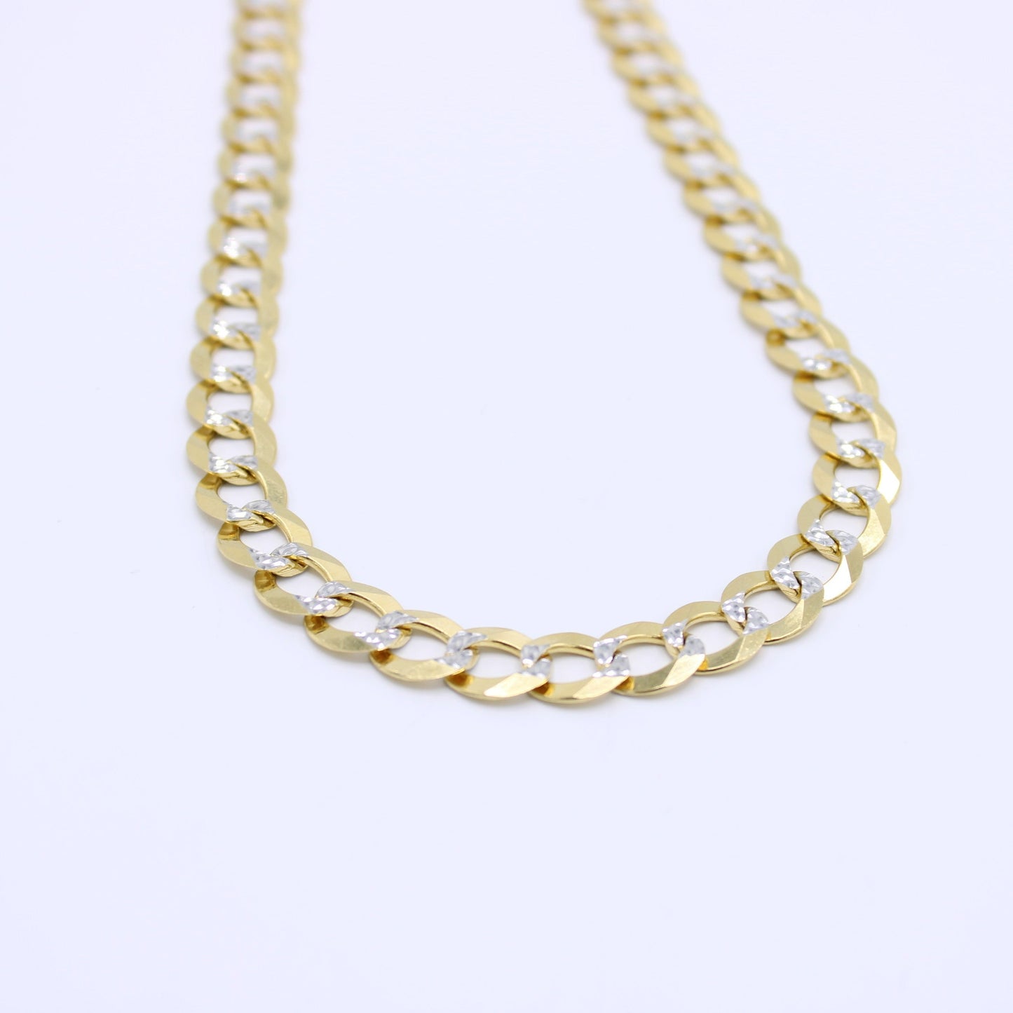 14K Solid Flat Cuban Chain Two Tones Yellow Gold