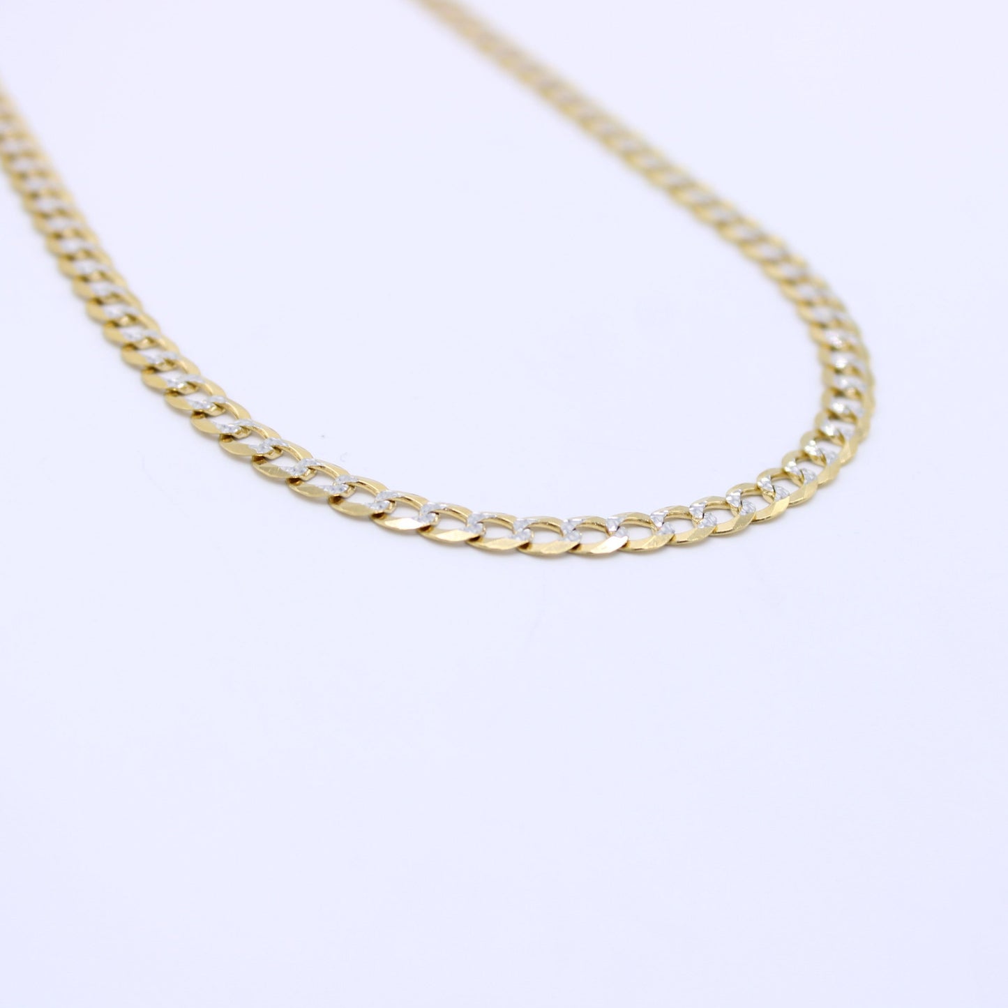 14K Solid Flat Cuban Chain Two Tones Yellow Gold