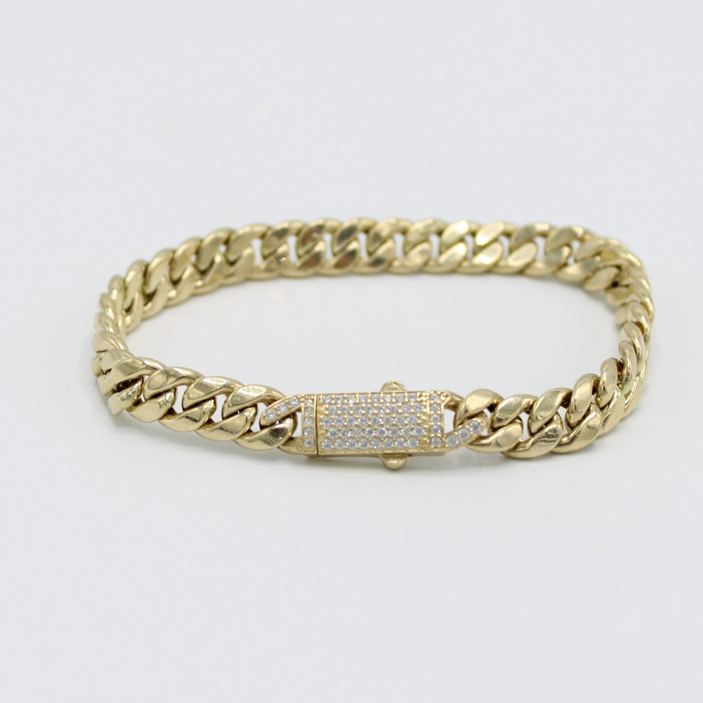 14K Women's Semi-Solid Cuban Bracelet Cz Stones At Lock