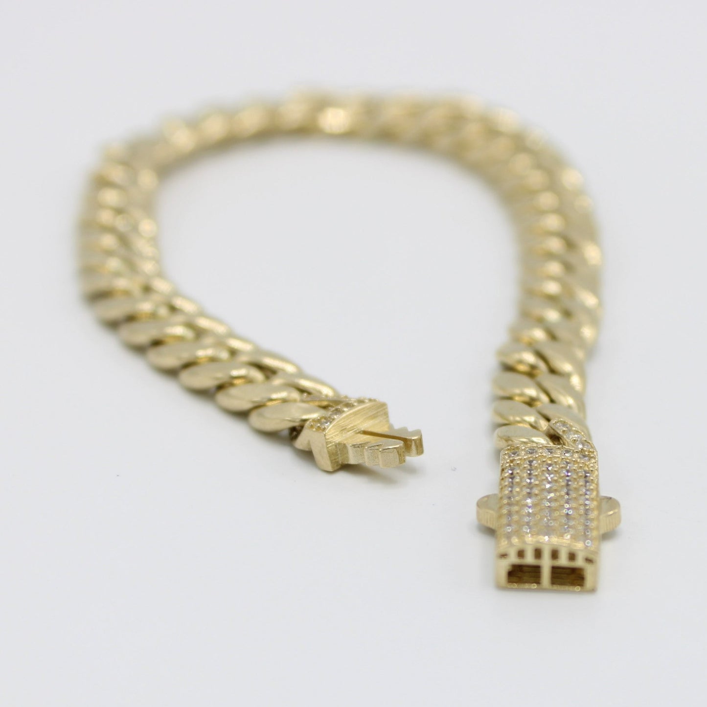14K Women's Semi-Solid Cuban Bracelet Cz Stones At Lock