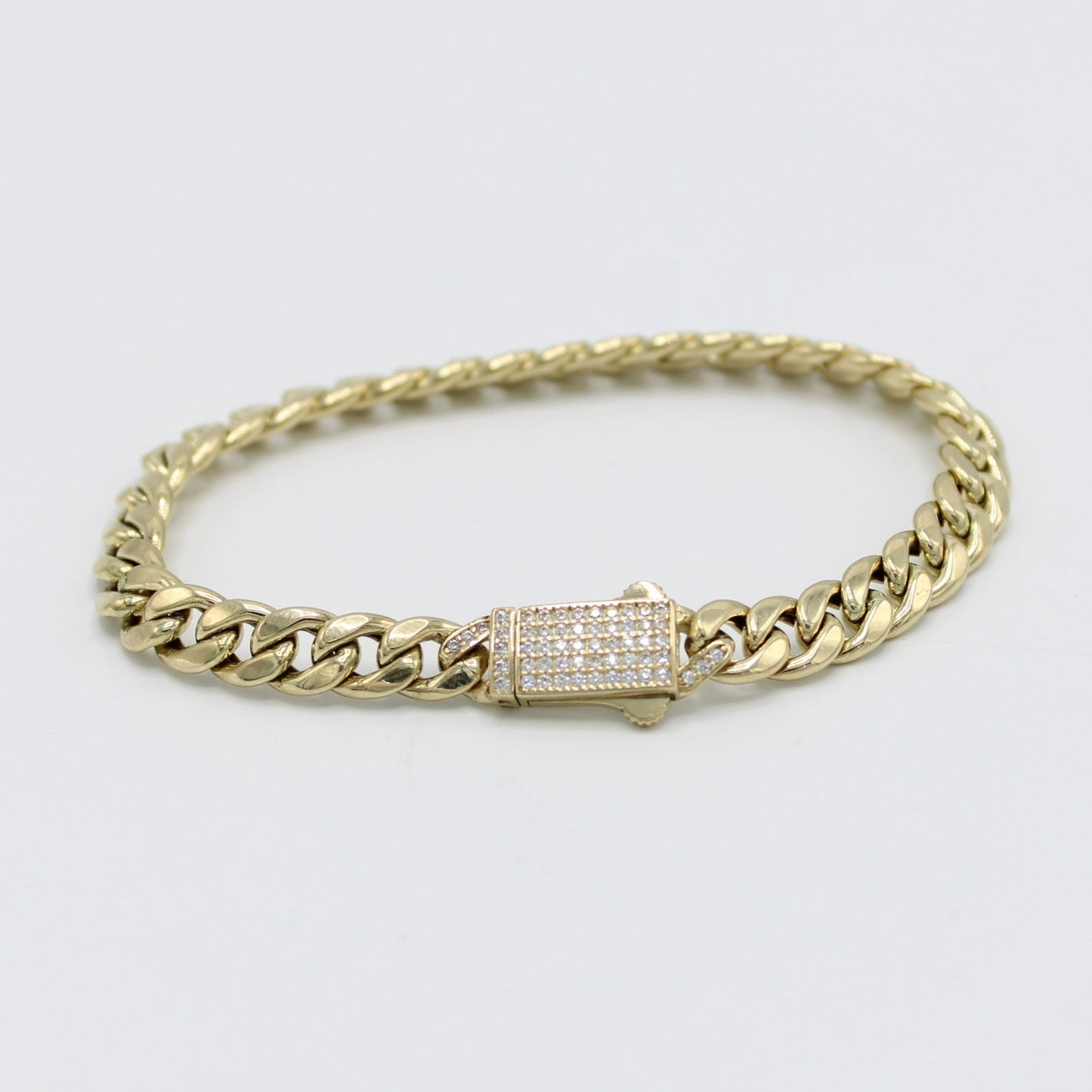 14K Women's Semi-Solid Cuban Bracelet Cz Stones At Lock
