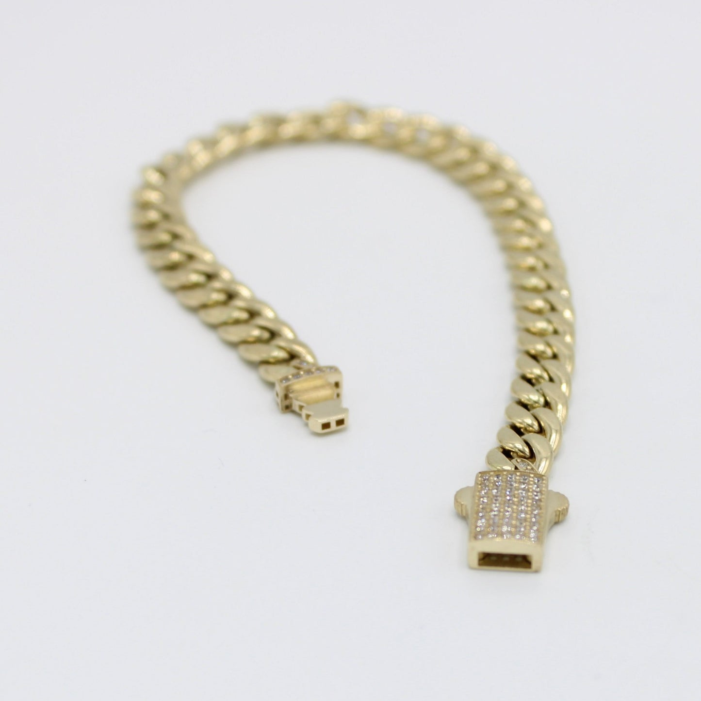 14K Women's Semi-Solid Cuban Bracelet Cz Stones At Lock