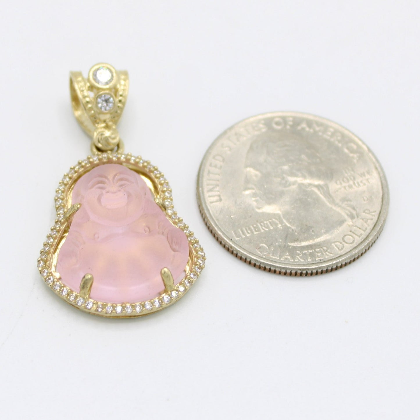 14K Buda Pendant (Pink) Cz Stones Yellow Gold