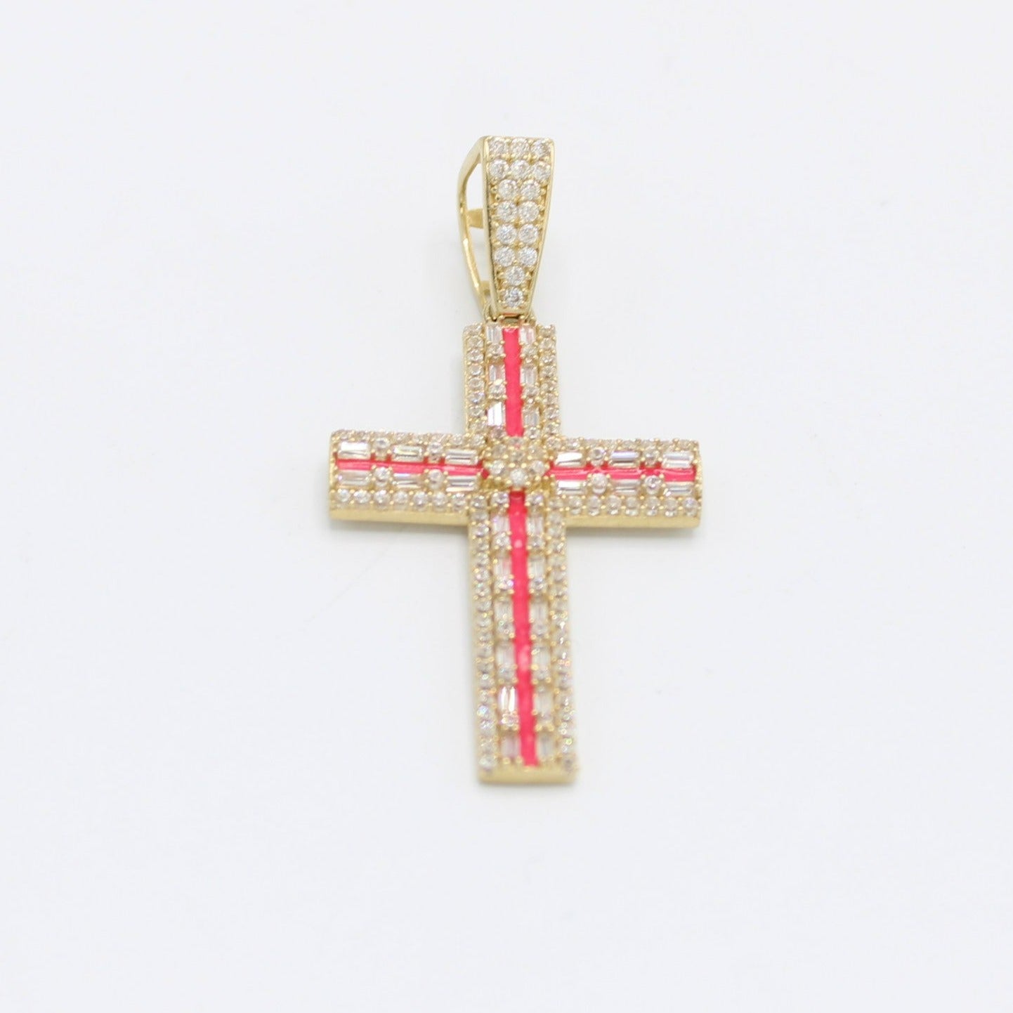 14K Cross Pendant Cz Stones Yellow Gold
