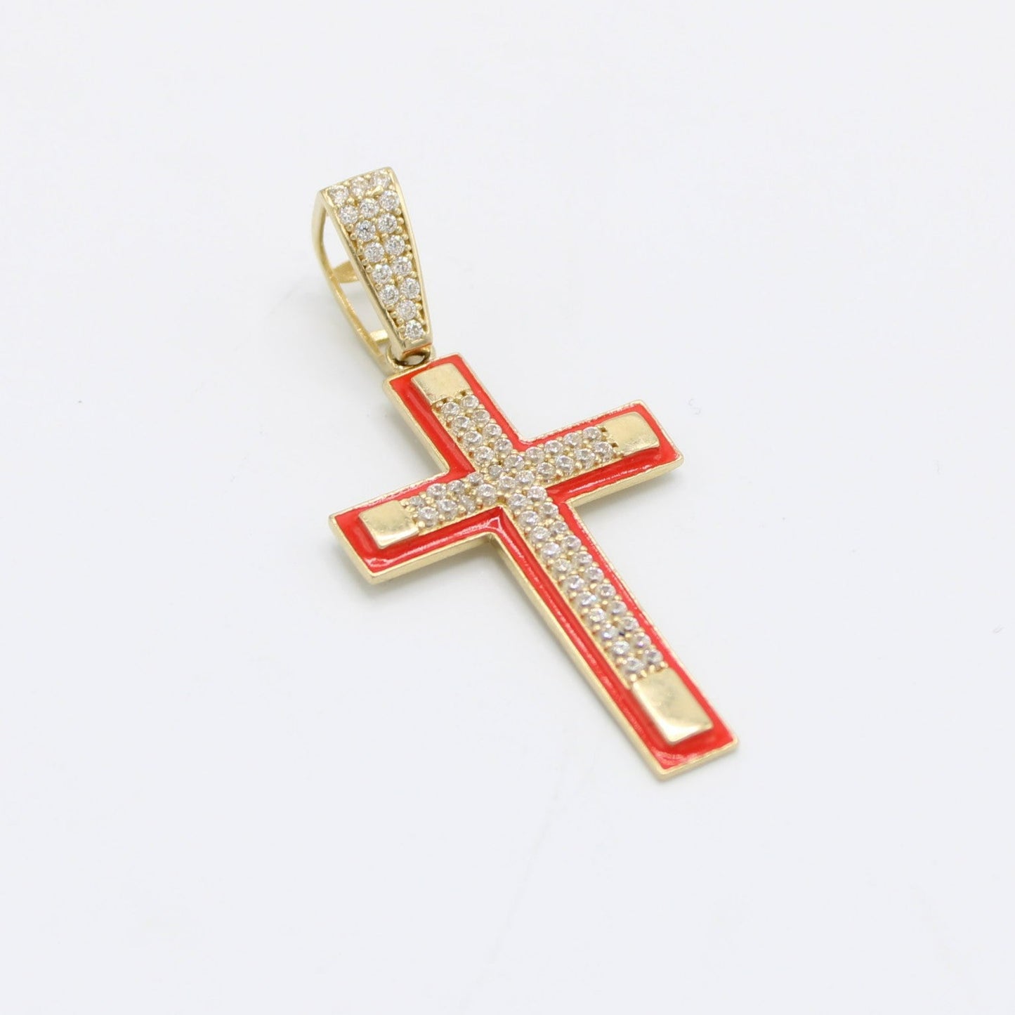 14K Cross Pendant Cz Stones Yellow Gold