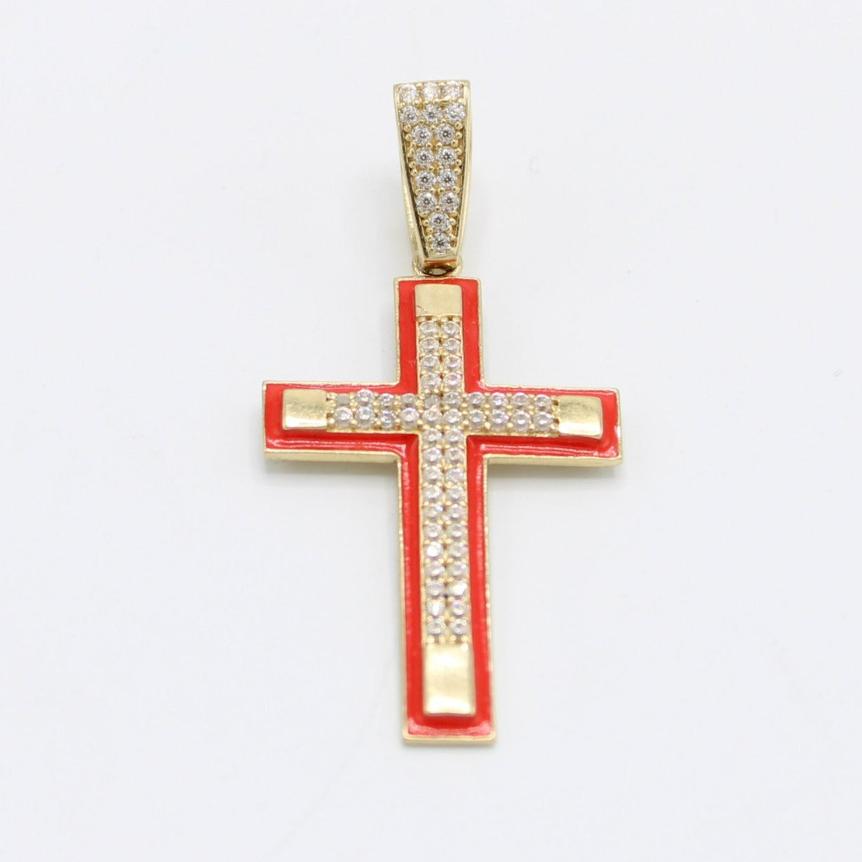 14K Cross Pendant Cz Stones Yellow Gold