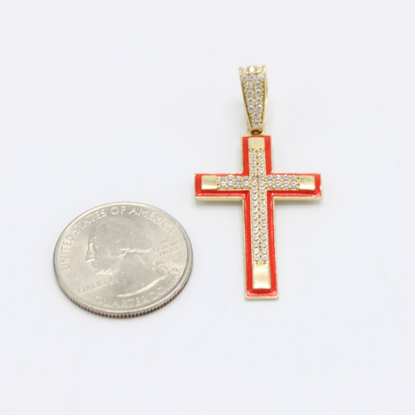14K Cross Pendant Cz Stones Yellow Gold
