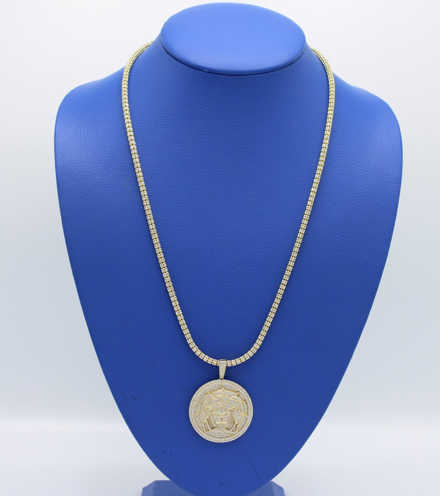 14K Medusa Pendant Cz Stones with Ice Chain Yellow Gold