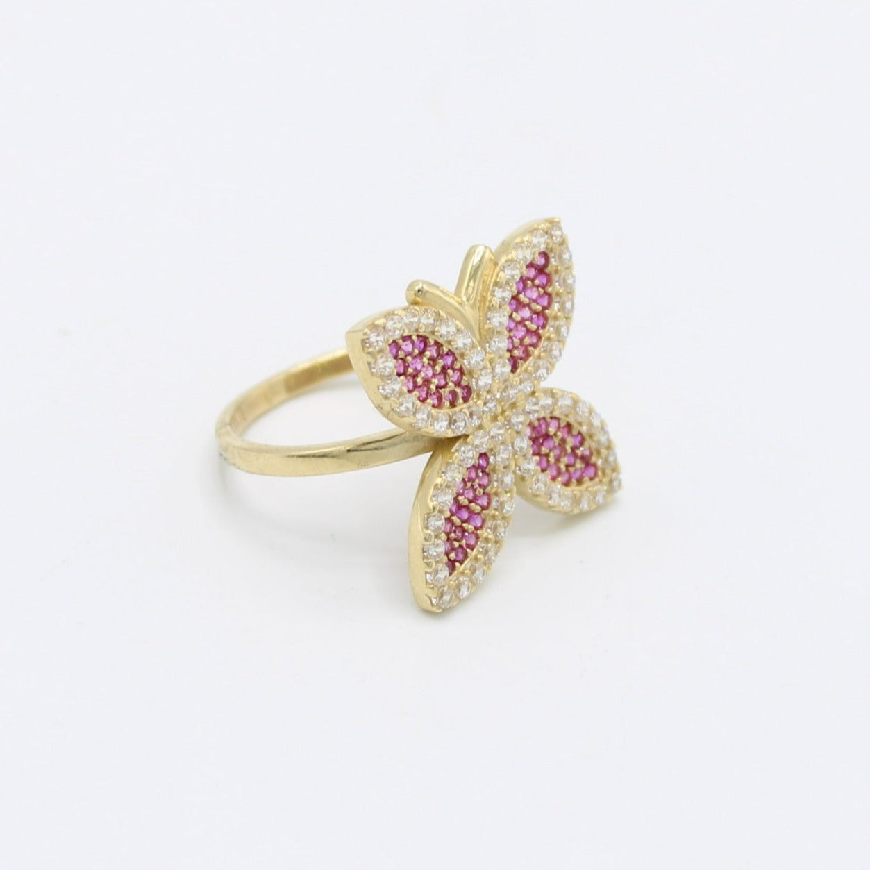 14K Butterfly Women's Ring Cz Stones Yellow Gold