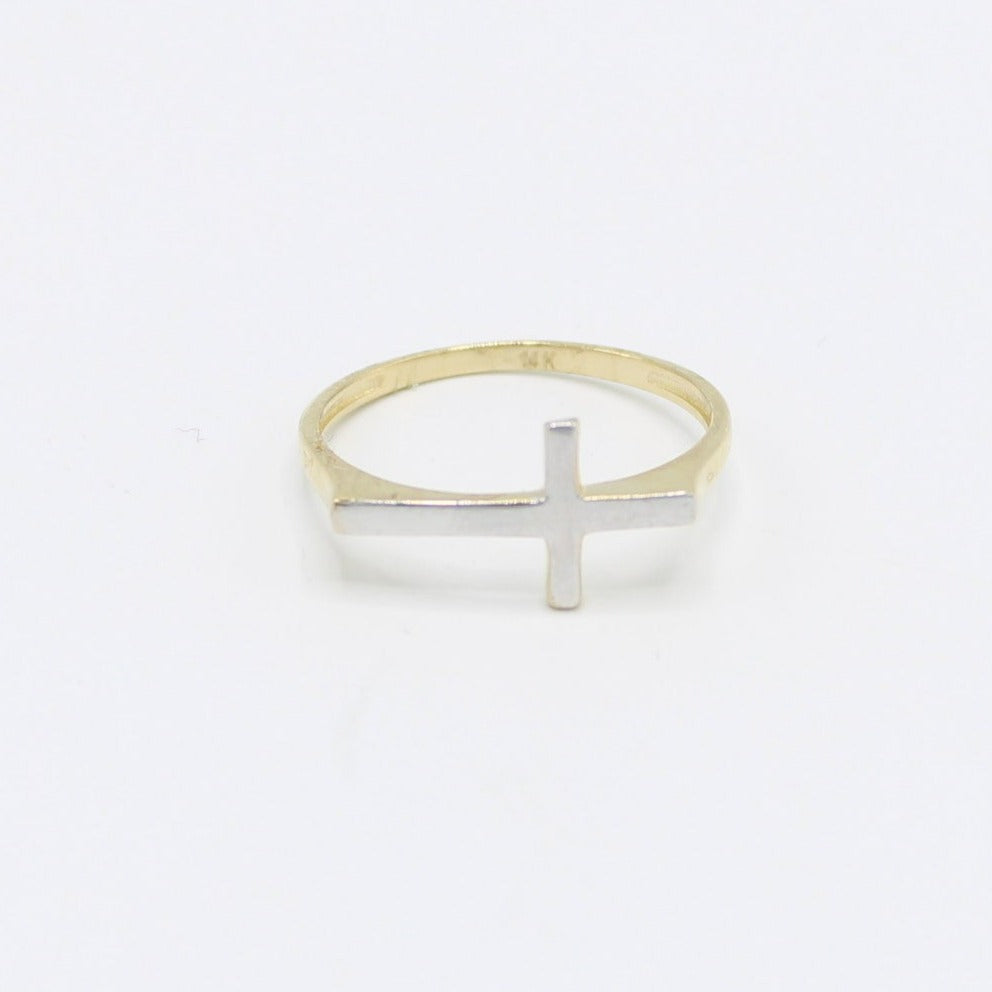 14K Cross Women's Ring Cz Stones Yellow Gold