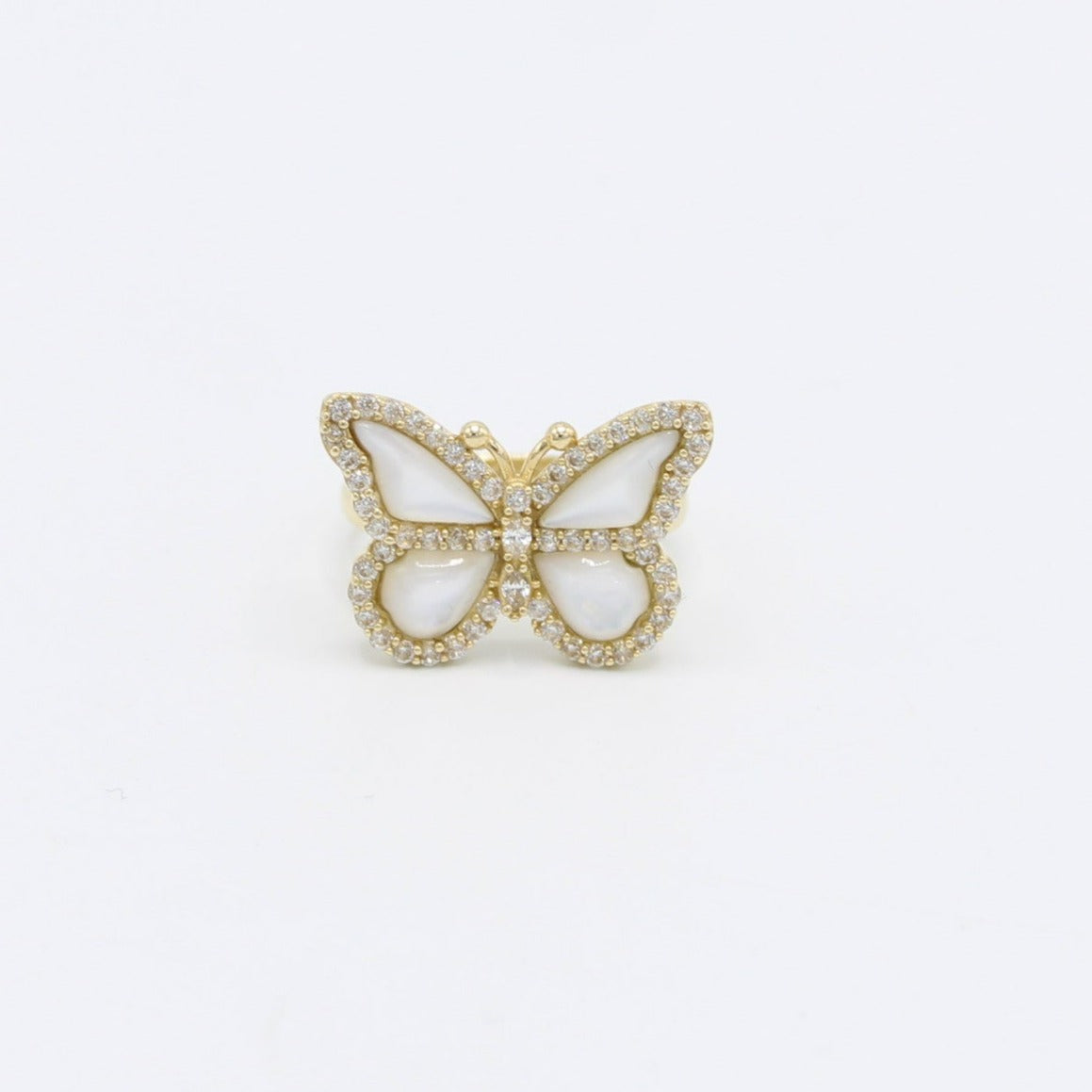 14K Butterfly Women's Ring Cz Stones Yellow Gold